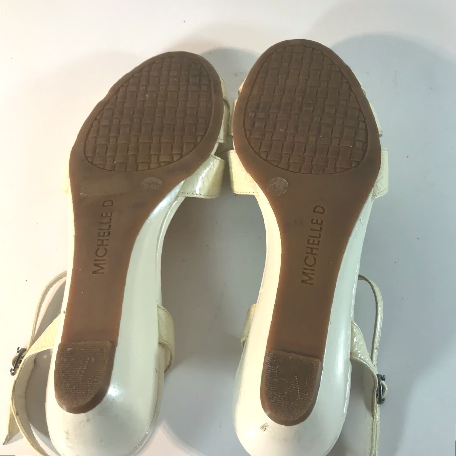 Vintage MICHELLE D Leather Wedges Open Toe Ivory Size 9.5M Womens Strappy 1in Platform Size US 9.5 / IT 39.5 - 5 Thumbnail