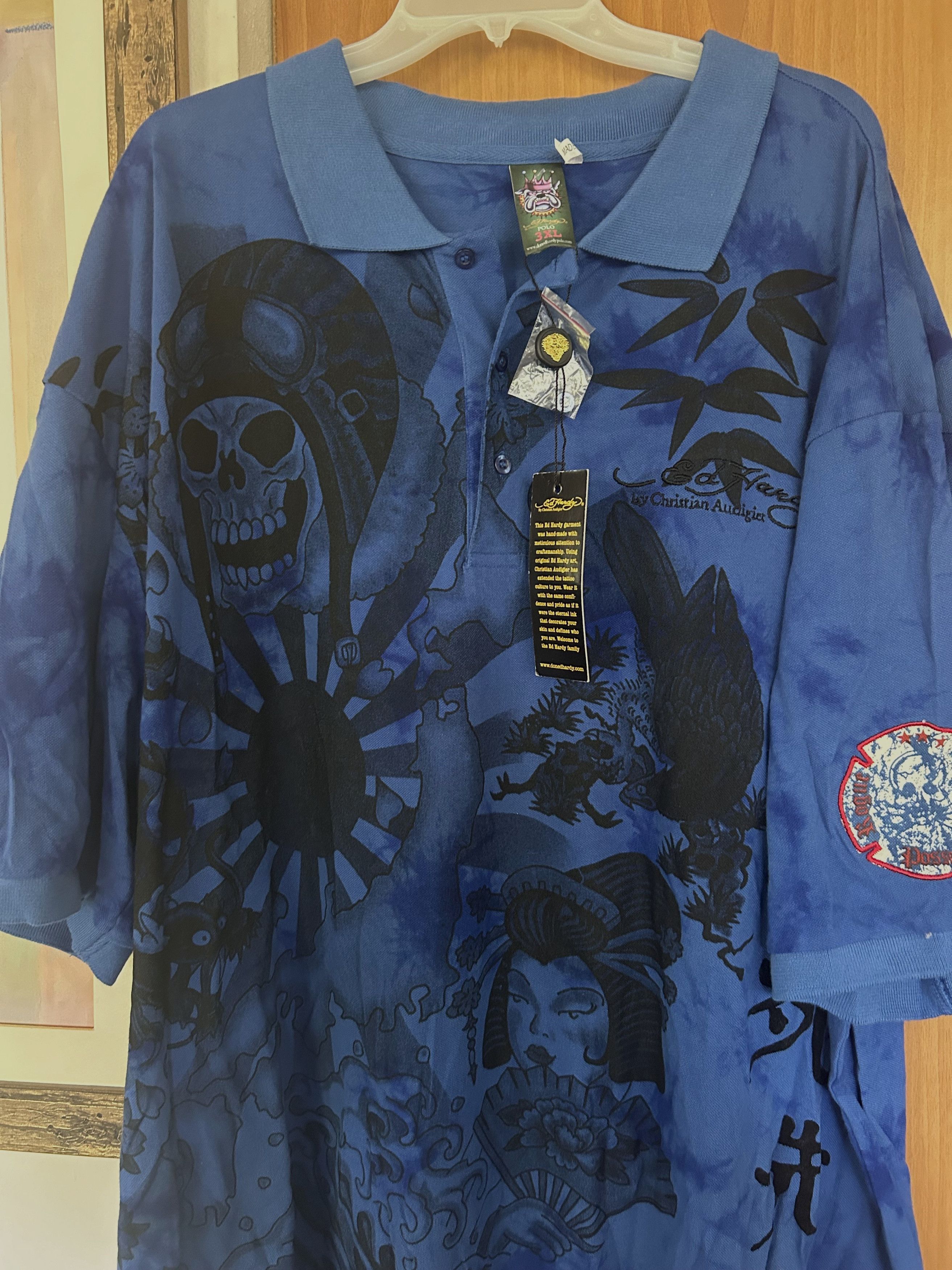 Ed Hardy Ed Hardy Gothic Polo Shirt Skull Dragon Graphic Blue 3XL NWT Size US XXL / EU 58 / 5 - 5 Thumbnail