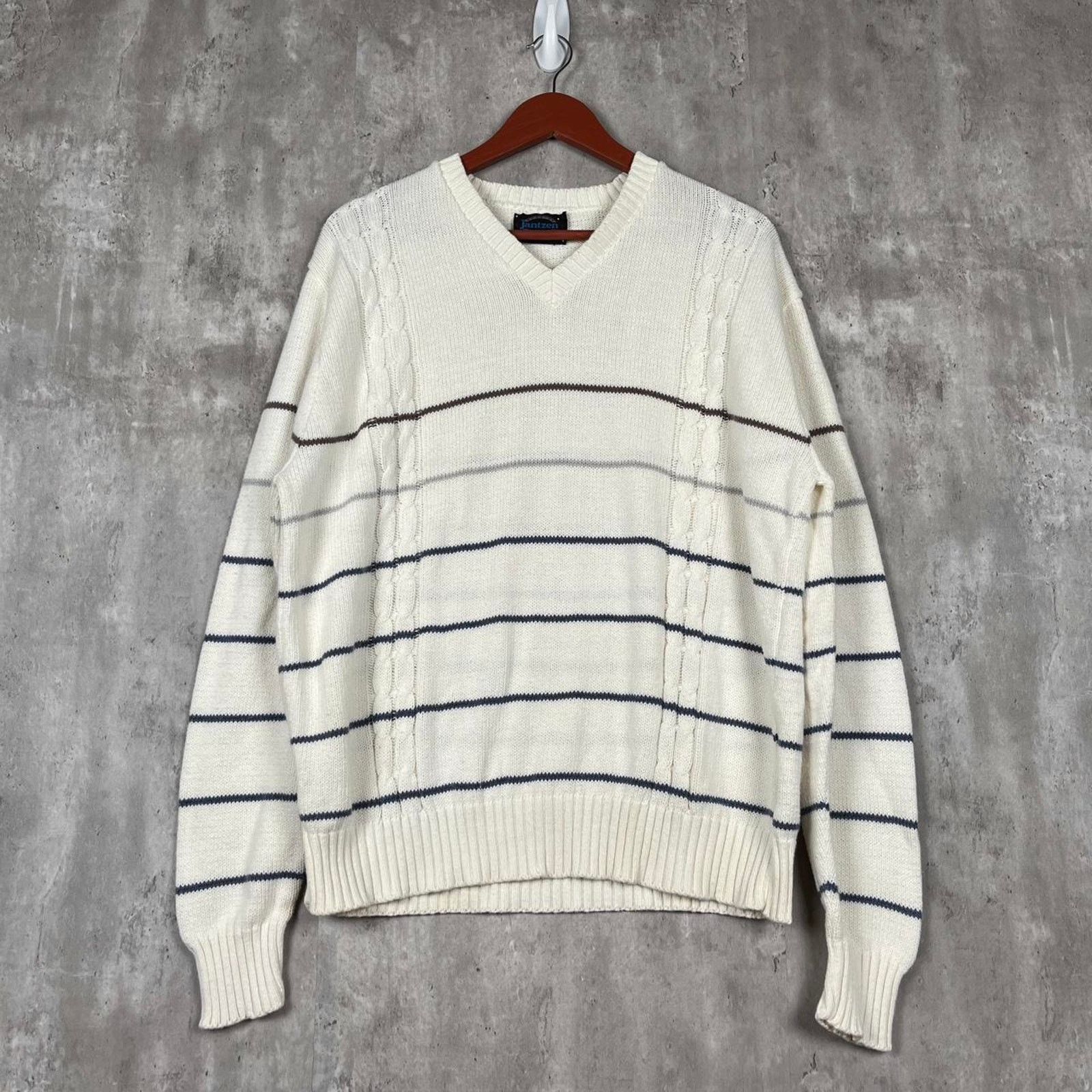 Vintage Vintage 1990s Tonal Striped Kitted Sweater Made In USA Size US XL / EU 56 / 4 - 1 Thumbnail