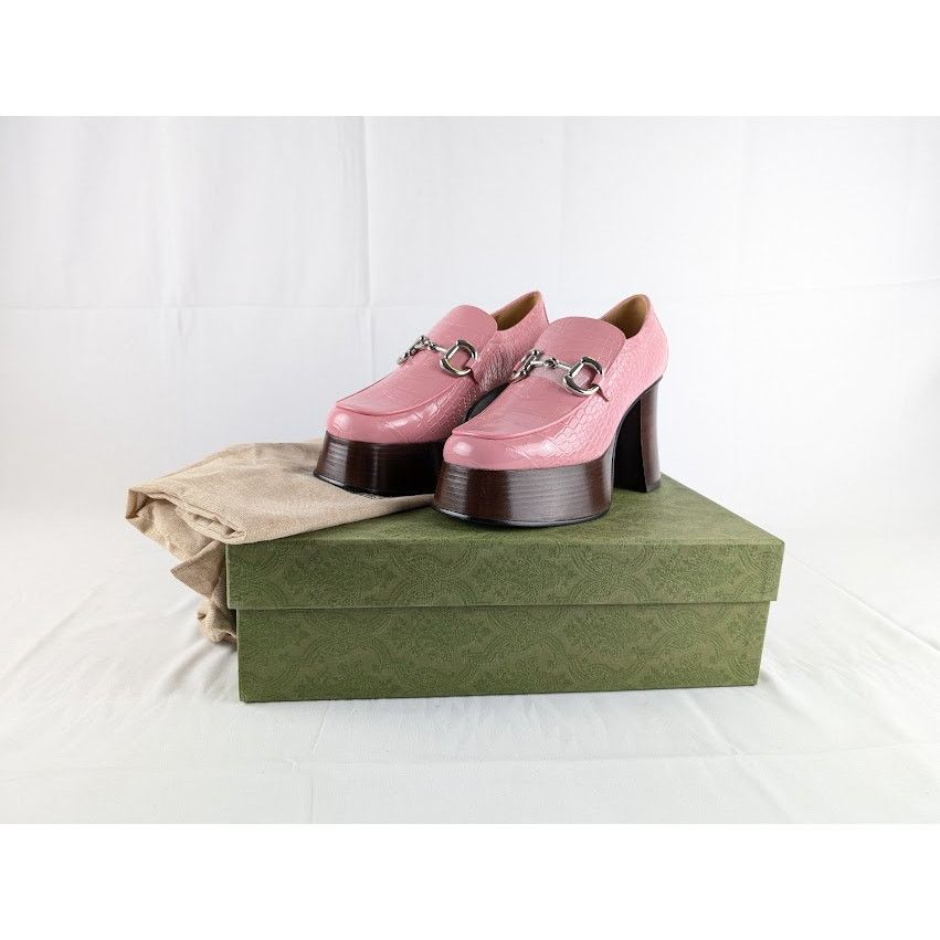 Gucci o1rshd1 Croc-Effect Leather Platform Pumps in Pink Size US 8.5 / IT 38.5 - 10 Thumbnail