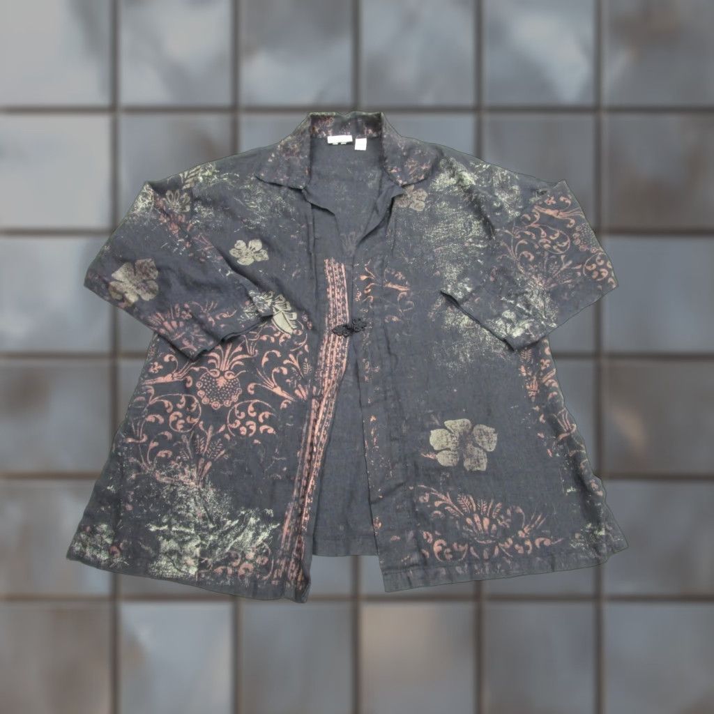 Vintage Chicos Jacket Womens 2 Black Linen Floral Boho Artsy Whimsigoth Kimono y2k grung Size XS / US 0-2 / IT 36-38 - 1 Thumbnail