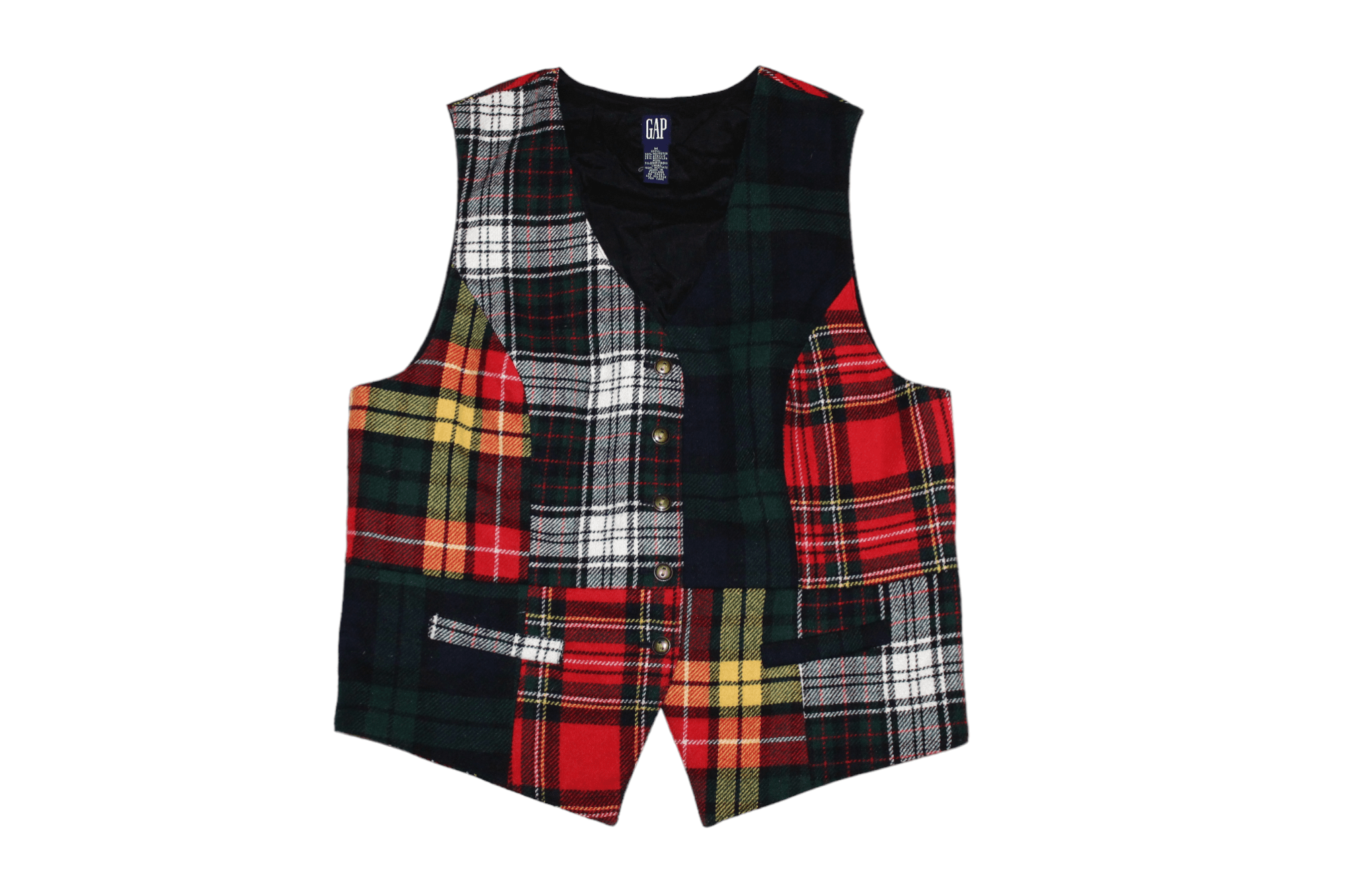 Japanese Brand 🔥90's GAP Tartan Patchwork Recycled Tweed Wool Lined Vest Size US M / EU 48-50 / 2 - 1 Thumbnail