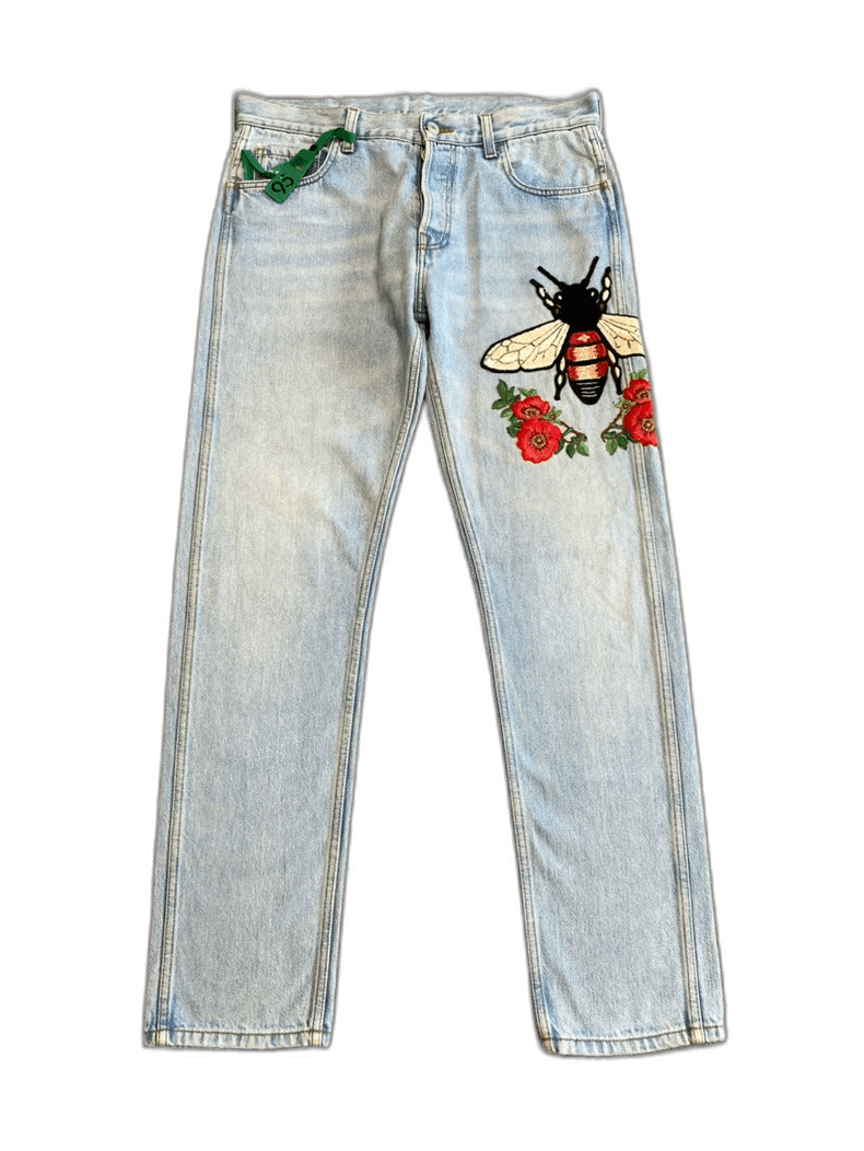 Gucci Bee Flower Embroidered Denim Pants-2506