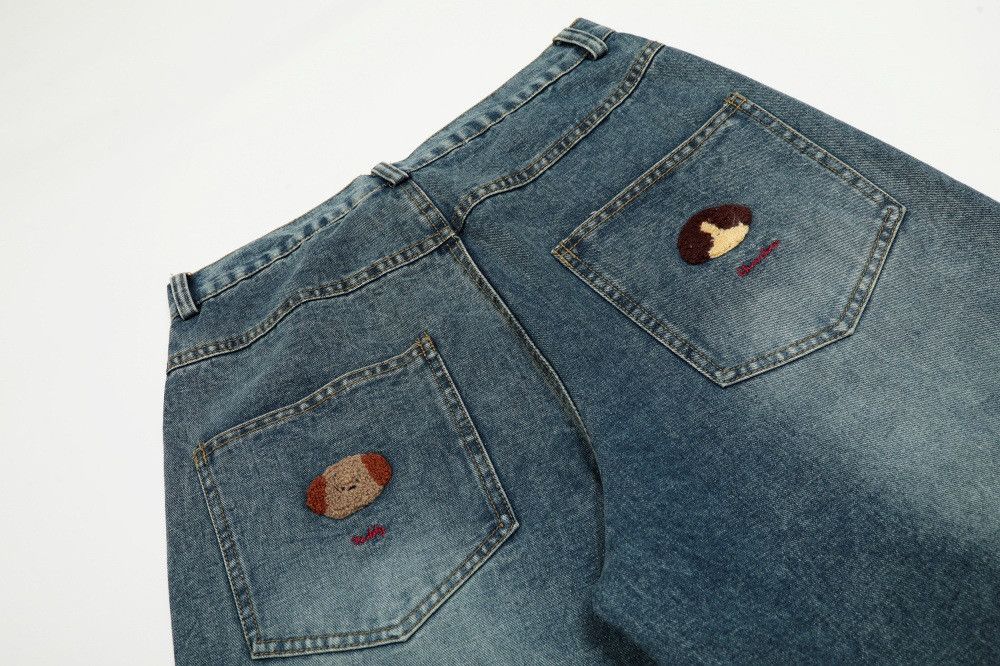 Jean Men's plaid cartoon bear embroidered straight jeans y2k Size US 32 / EU 48 - 4 Thumbnail
