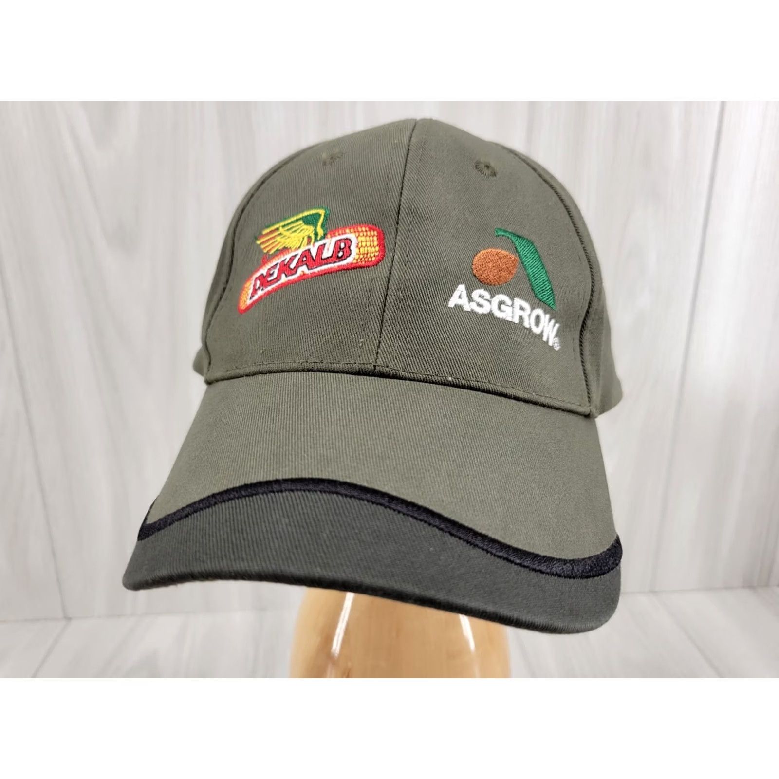 Olive K-Products Dekalb Asgrow Cap Hat Solid Olive Drab Agriculture Logo Adjustable Strap Baseball Cap Men One Size Green Canvas Cotton Cap Size ONE SIZE - 2 Thumbnail