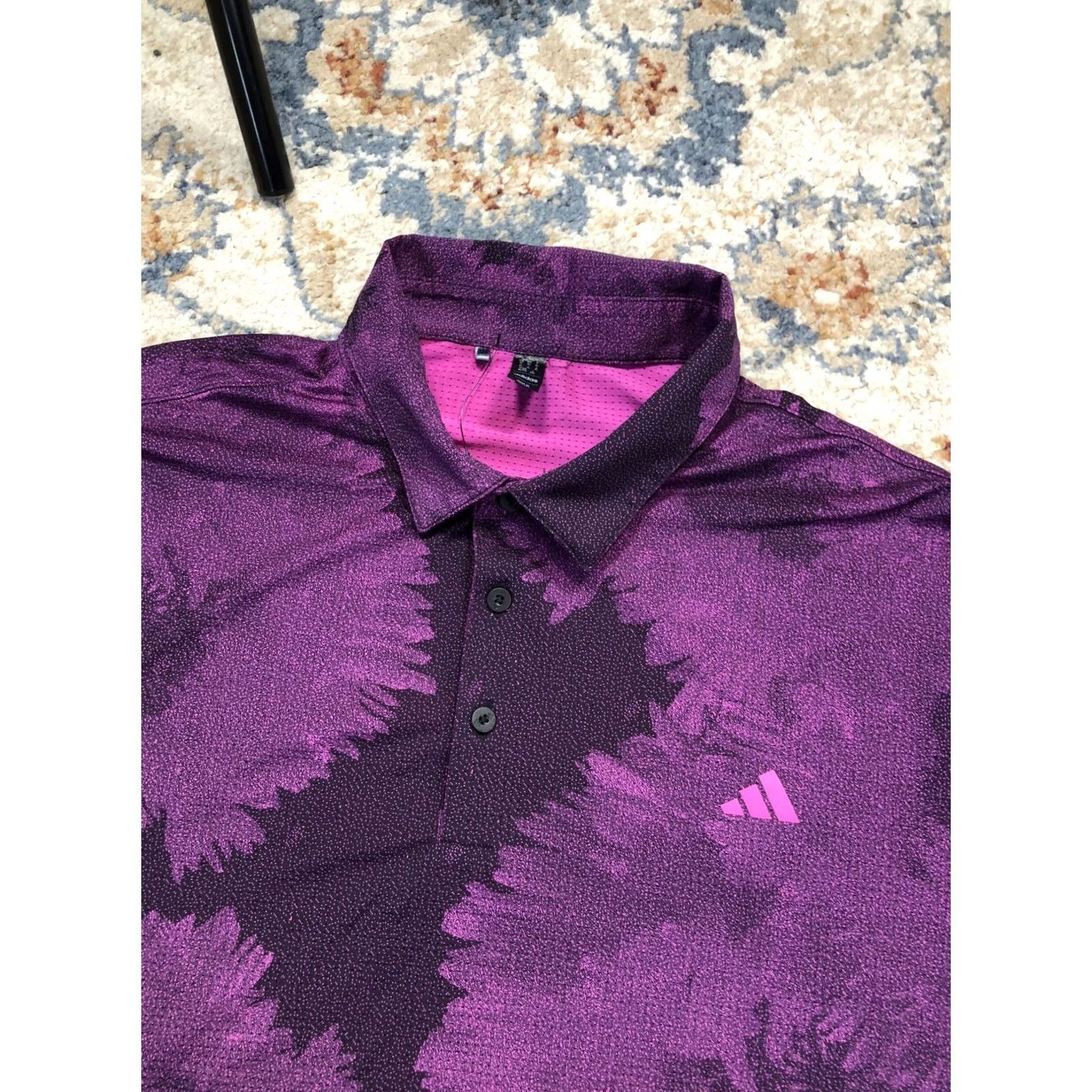 Adidas Adidas Polo Shirt Mens XL Purple Floral Print Golf Performance Short Sleeve Size US XL / EU 56 / 4 - 6 Thumbnail