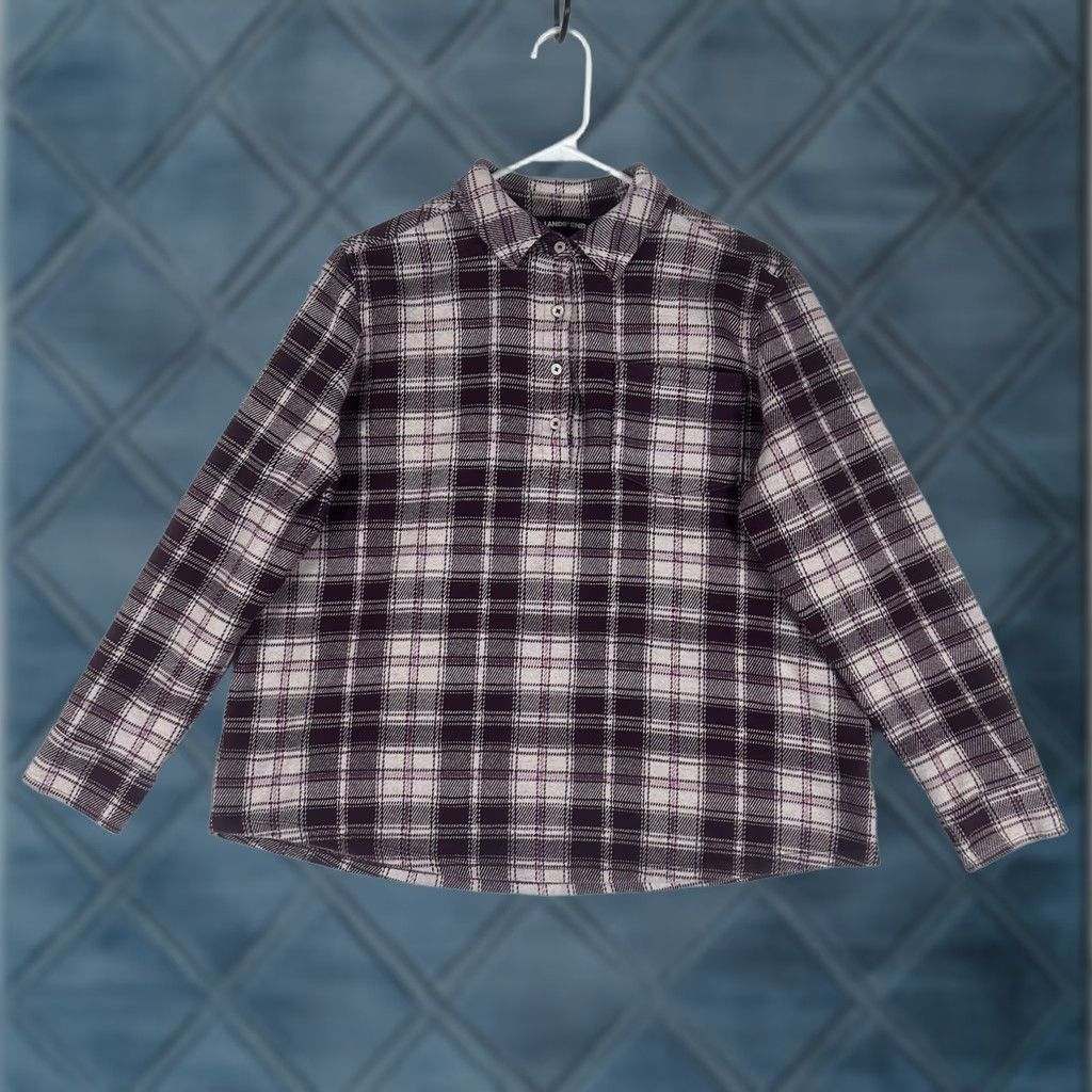 Lands' End Lands' End Flannel Shirt Women's L Red Plaid Button-Up Top 1/4 Closure Long Sleeve Easy Care Regular Fit Size L / US 10 / IT 46 - 1 Thumbnail