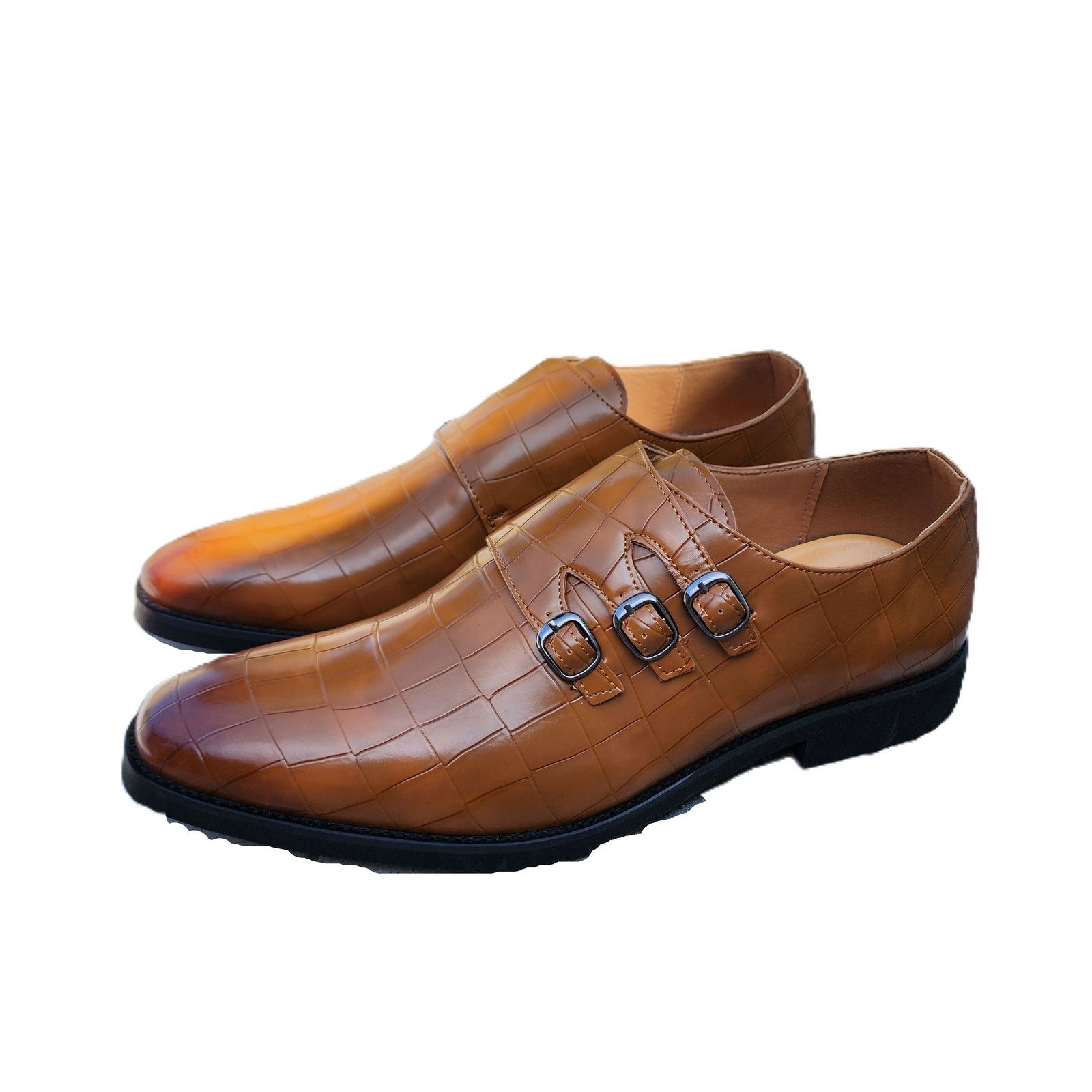 Designer Shein Faux Croc Triple Monk Buckle Strap Loafers 47 Size US 14 / EU 47 - 8 Thumbnail