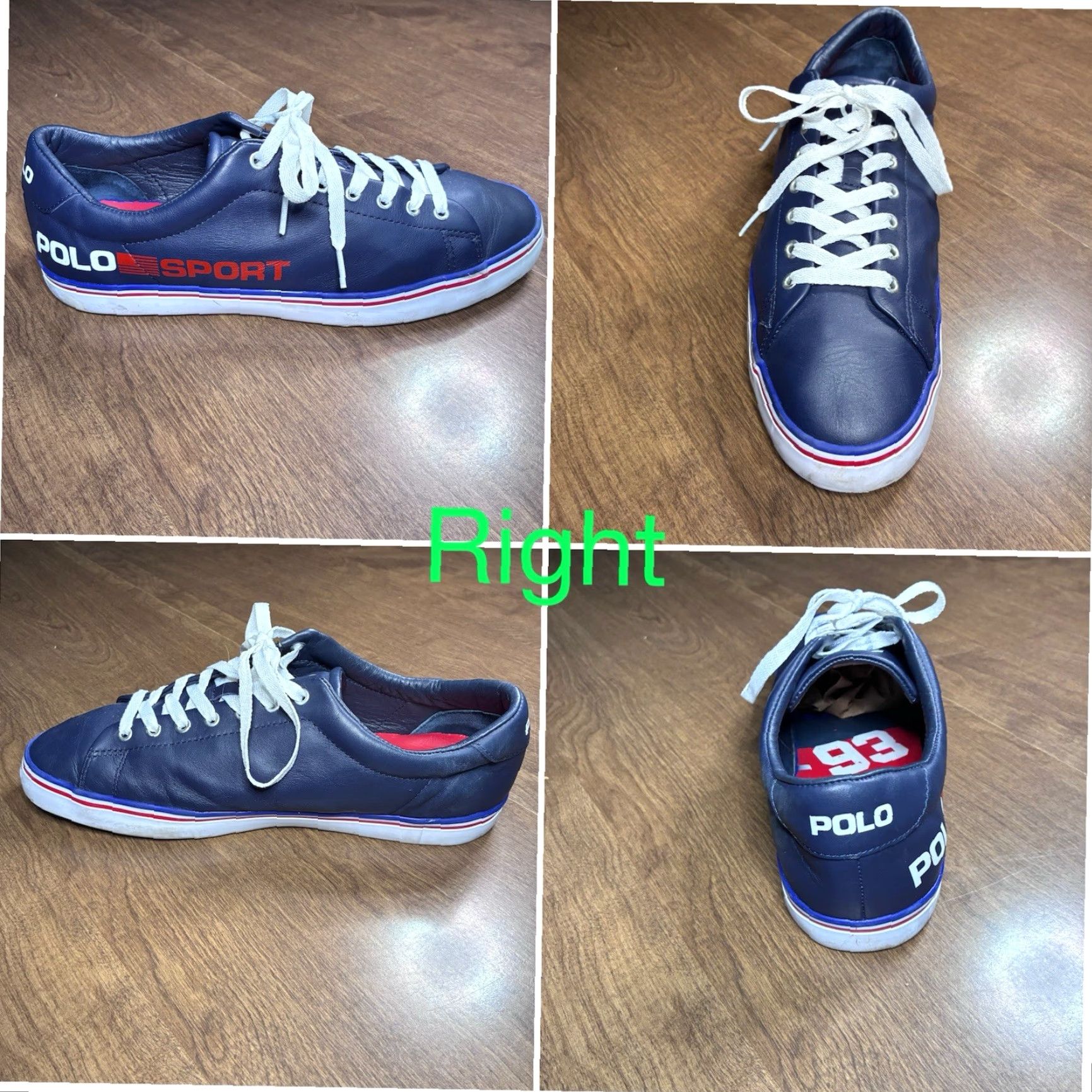 POLO Sport Shoes Mens 11.5 Blue Red White Leather Spell Out Sneaker