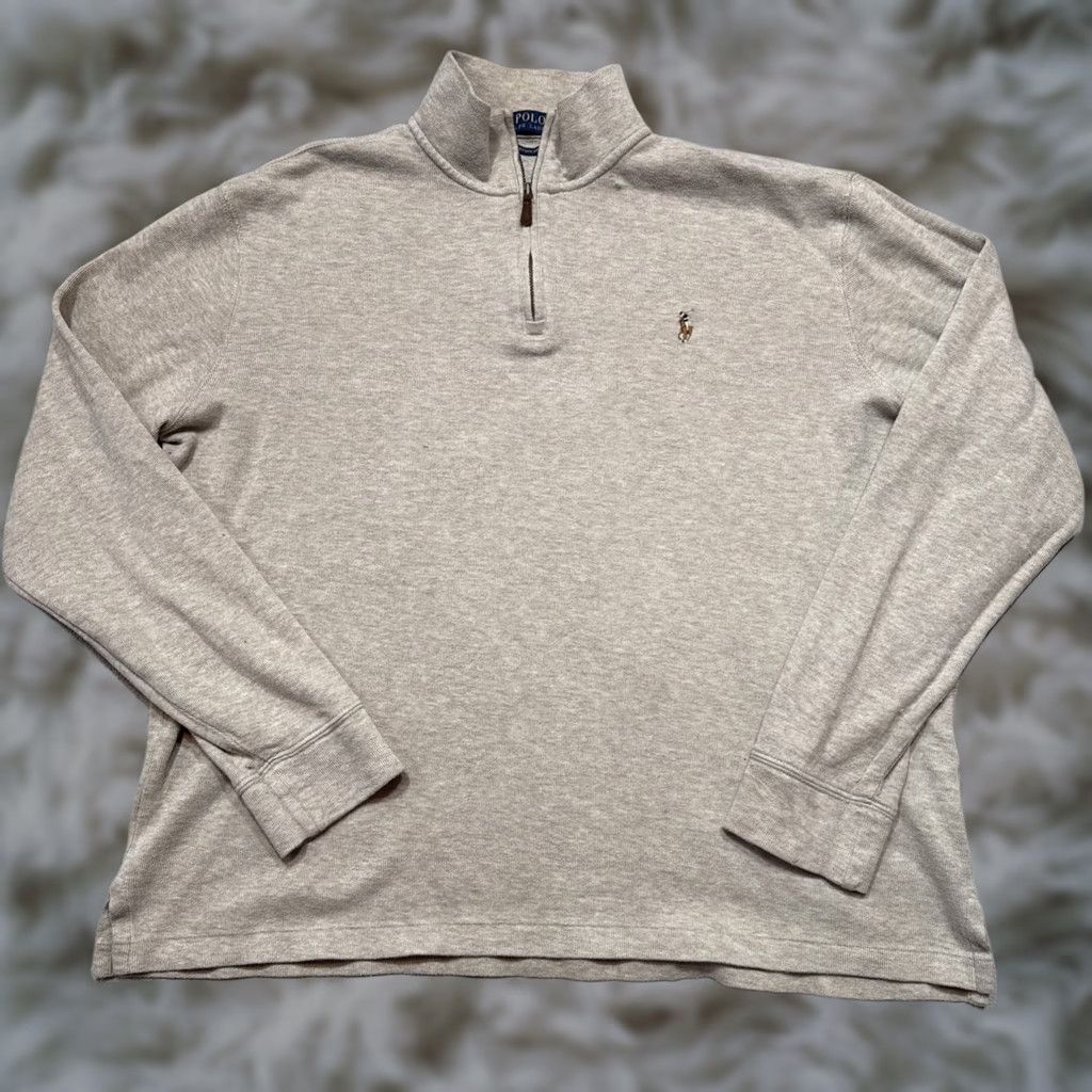 Polo Ralph Lauren Polo Ralph Lauren Quarter Zip Pullover Sweater Men’s Large Beige Estate Rib Mock Neck Logo Embroidered Knit Cotton Mens Sweater Size US L / EU 52-54 / 3 - 1 Thumbnail