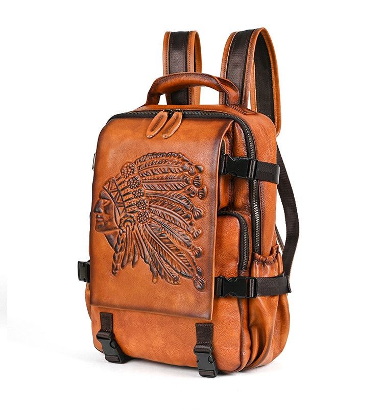 Genuine Leather Embossed Leather Backpack Size ONE SIZE - 2 Thumbnail