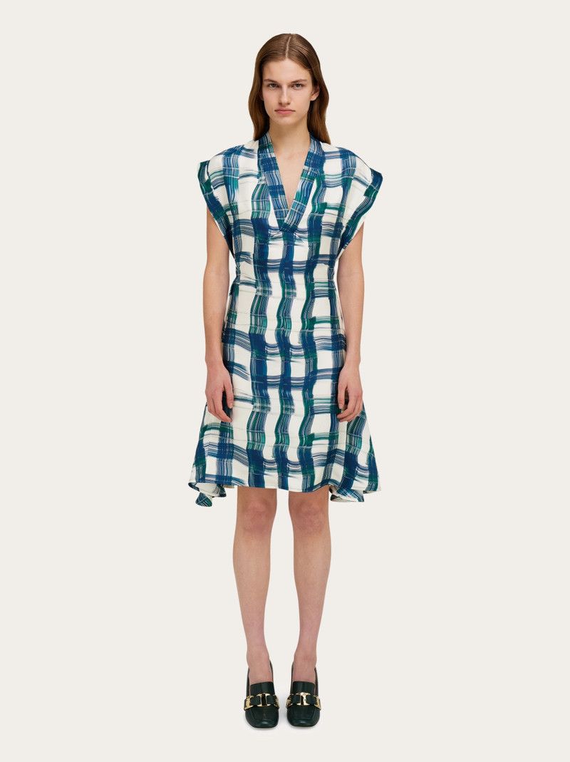 Salvatore Ferragamo o1s1rm0426 Stylized Tartan Dress in Blue/White Size M / US 6-8 / IT 42-44 - 2 Thumbnail