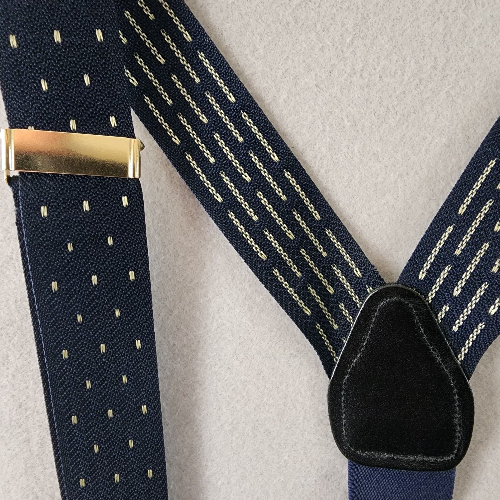 Other Men's Suspenders Blue w/White Dots Adjustable Leather Size ONE SIZE - 4 Thumbnail
