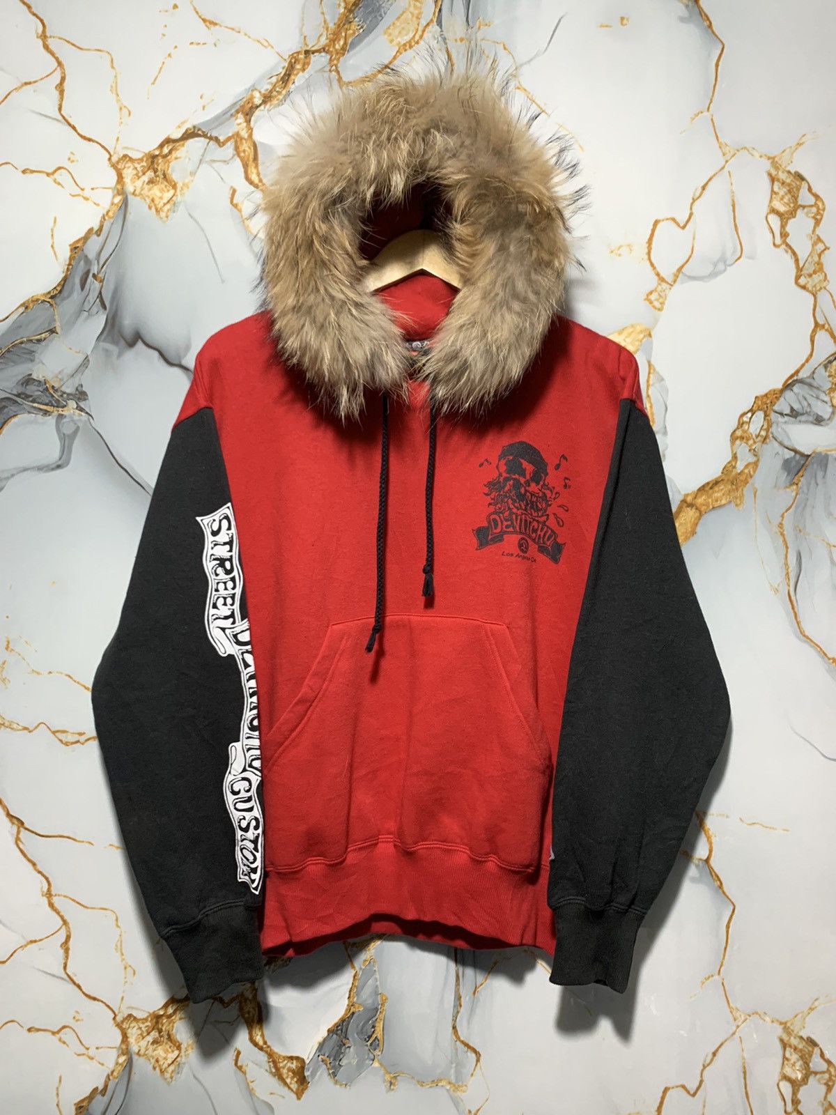Devitchu Los Angeles rock punk skull pullover fur hoodie