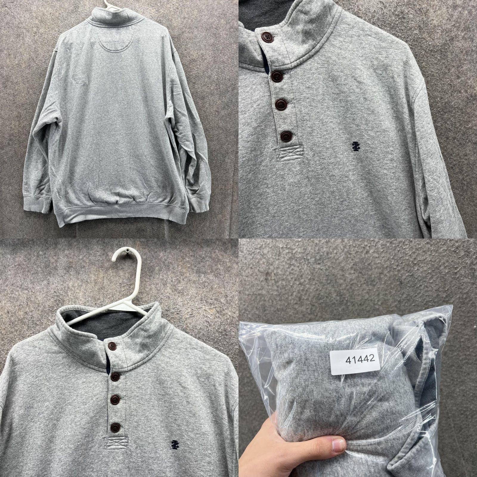 Izod VINTAGE IZOD Sweatshirt Mens XL Gray Saltwater Relaxed Henley Mock Neck Fleece Pullover Size US XL / EU 56 / 4 - 8 Thumbnail