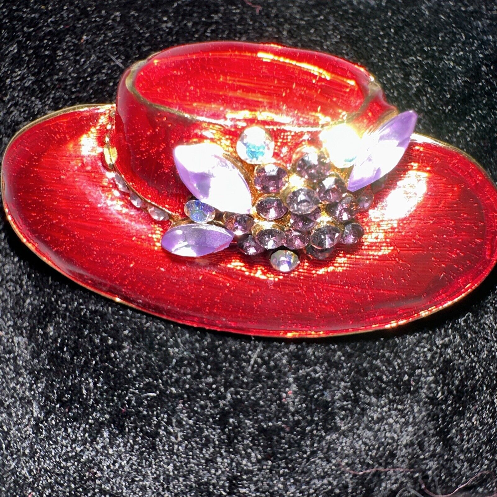 Vintage Red Hat Society Sun Red Purple & AB Rhinestones Brooch Pin Size ONE SIZE - 2 Thumbnail
