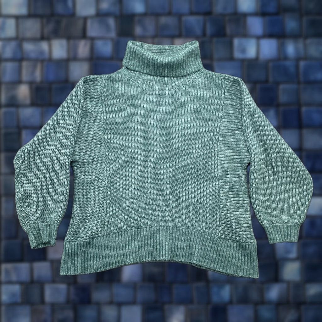 American Eagle Outfitters VINTAGE American Eagle Shirt Womens Small Green Ribbed Knit Turtleneck Oversized Sweater Size S / US 4 / IT 40 - 1 Thumbnail