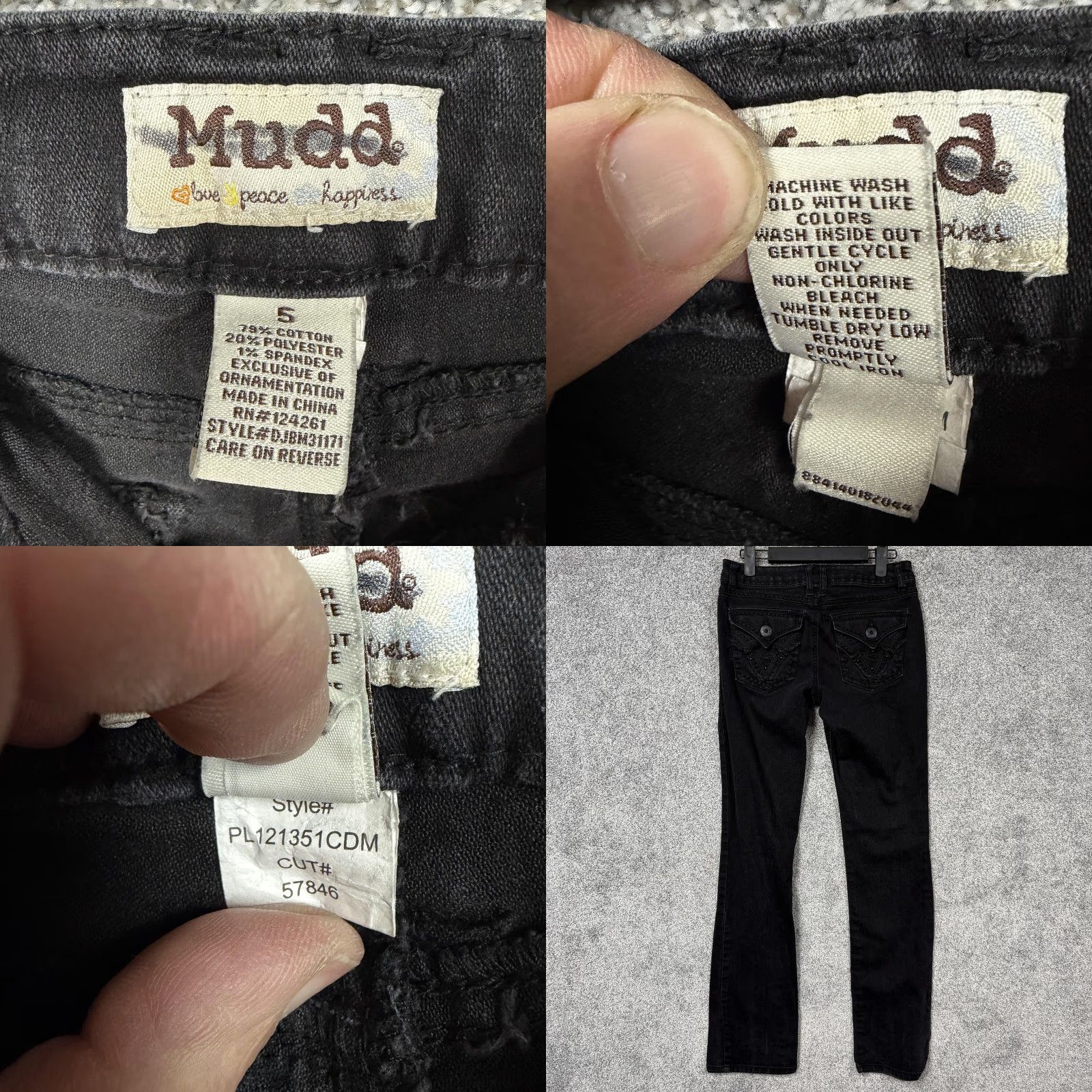 Denime Mudd Jeans Juniors 5 Black Straight Low Rise Stretch Embroidered Studded Denim Size 27" / US 4 / IT 40 - 8 Thumbnail