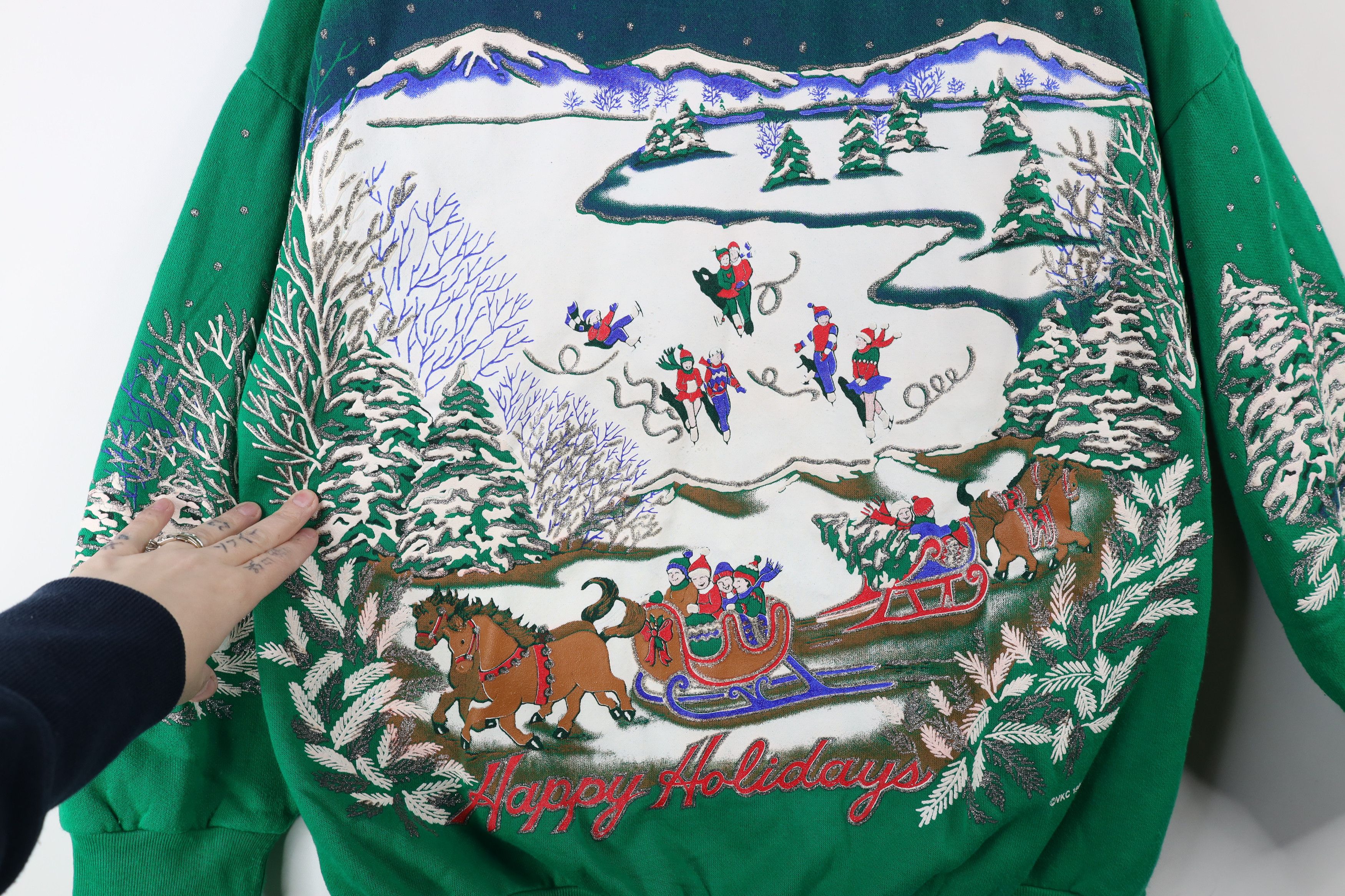 Vintage Vintage 90s Streetwear All Over Print Sweatshirt Green USA Size XL / US 12-14 / IT 48-50 - 4 Thumbnail