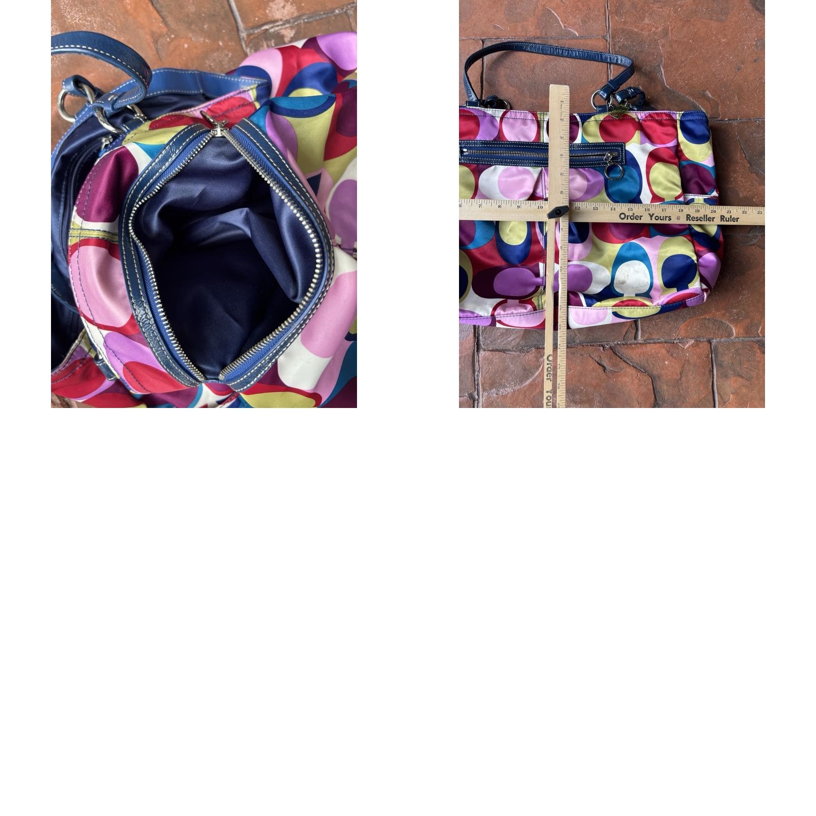 Coach Coach Poppy Signature Sateen Large Tote Shoulder Bag Scarf Print Bag Charm Multicolor Satin Leather Blue Handles Womens Shoulder Bag Medium Size ONE SIZE - 10 Thumbnail