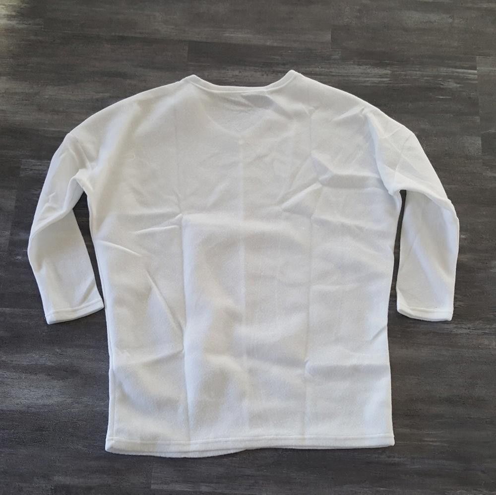 Designer White Fleece Sweater Vneck Long Sleeve Size M / US 6-8 / IT 42-44 - 4 Thumbnail