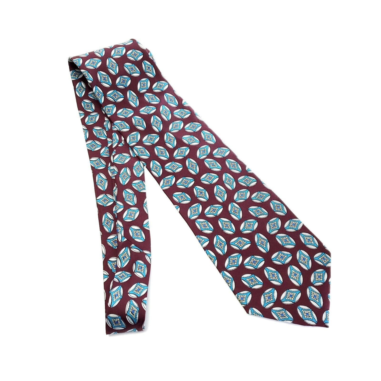 Oscar De La Renta Oscar De La Renta Silk Tie Maroon Red Teal Geometric Print S Size ONE SIZE - 6 Thumbnail