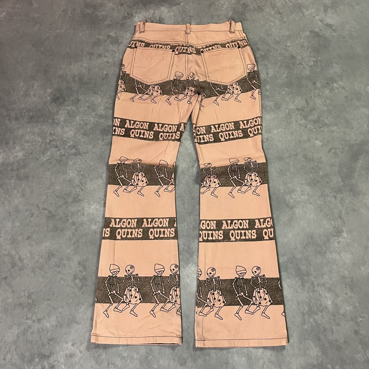 Japanese Brand Algonquins Skeleton All Over Print Pink Flared Pants ifsix Size US 27 - 7 Thumbnail