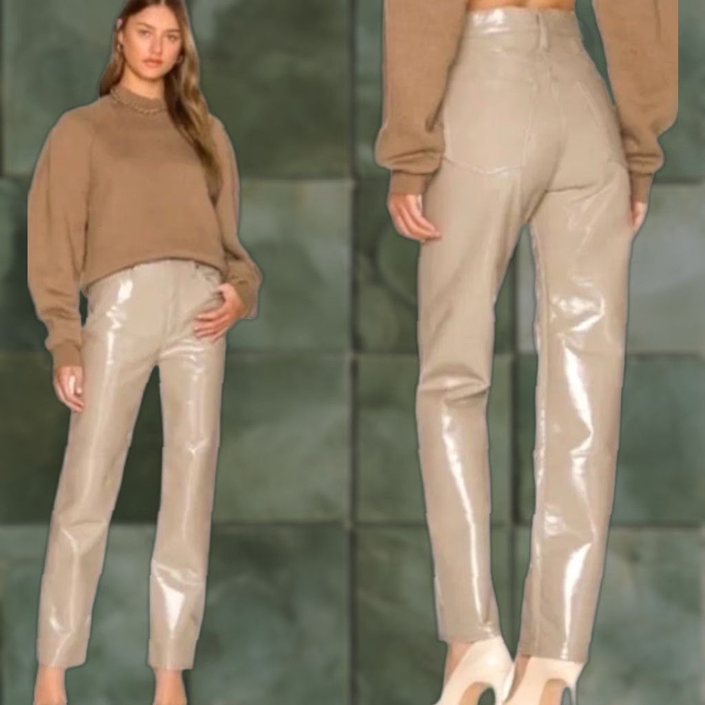 Agolde AGOLDE Women's Leather 90s Pinch Waist Pants Quail Patent Beige Size 27 Size 27" / US 4 / IT 40 - 1 Thumbnail