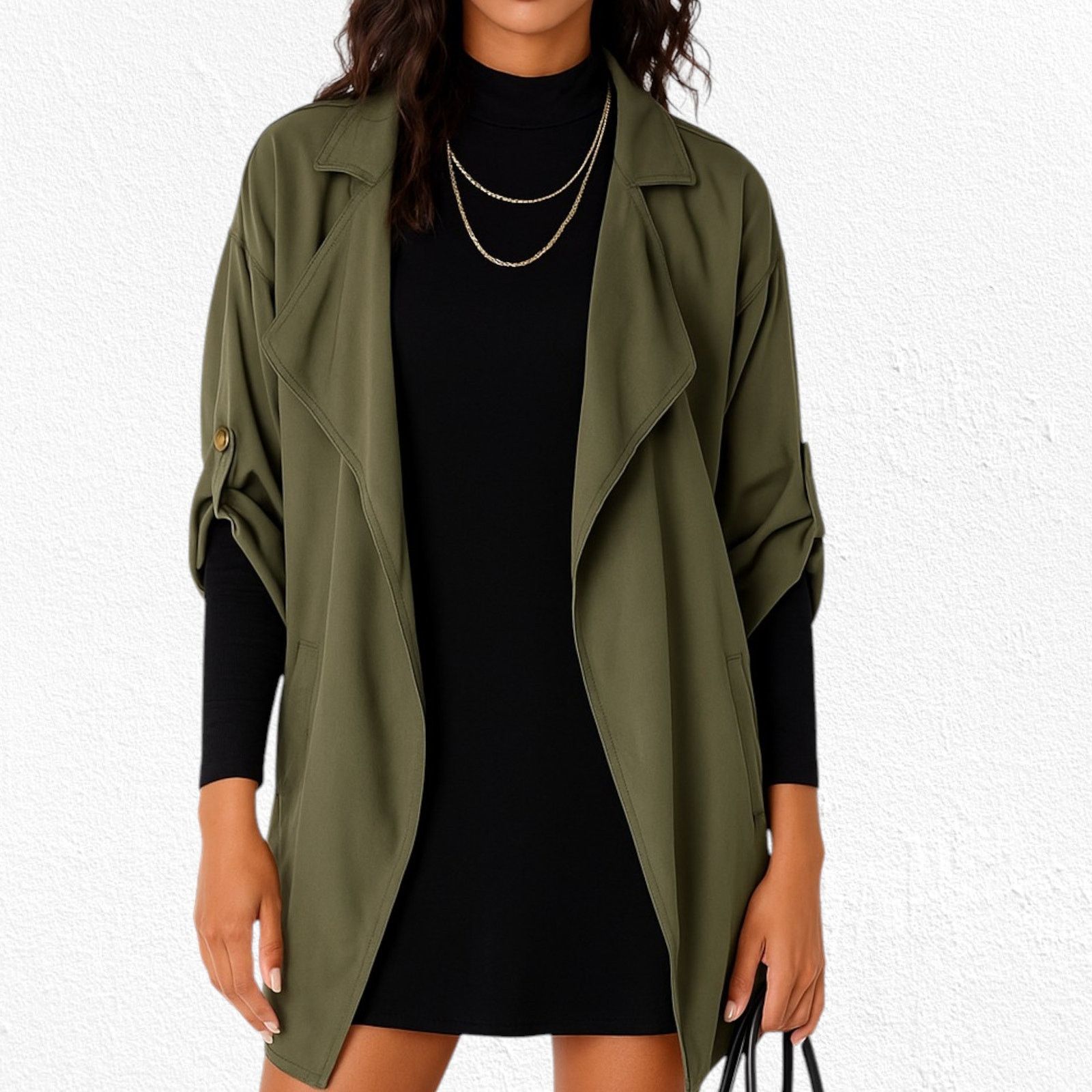 Other Olive Green Tencel Draped Open Front Utility Jacket Size XS Size XS / US 0-2 / IT 36-38 - 1 Thumbnail
