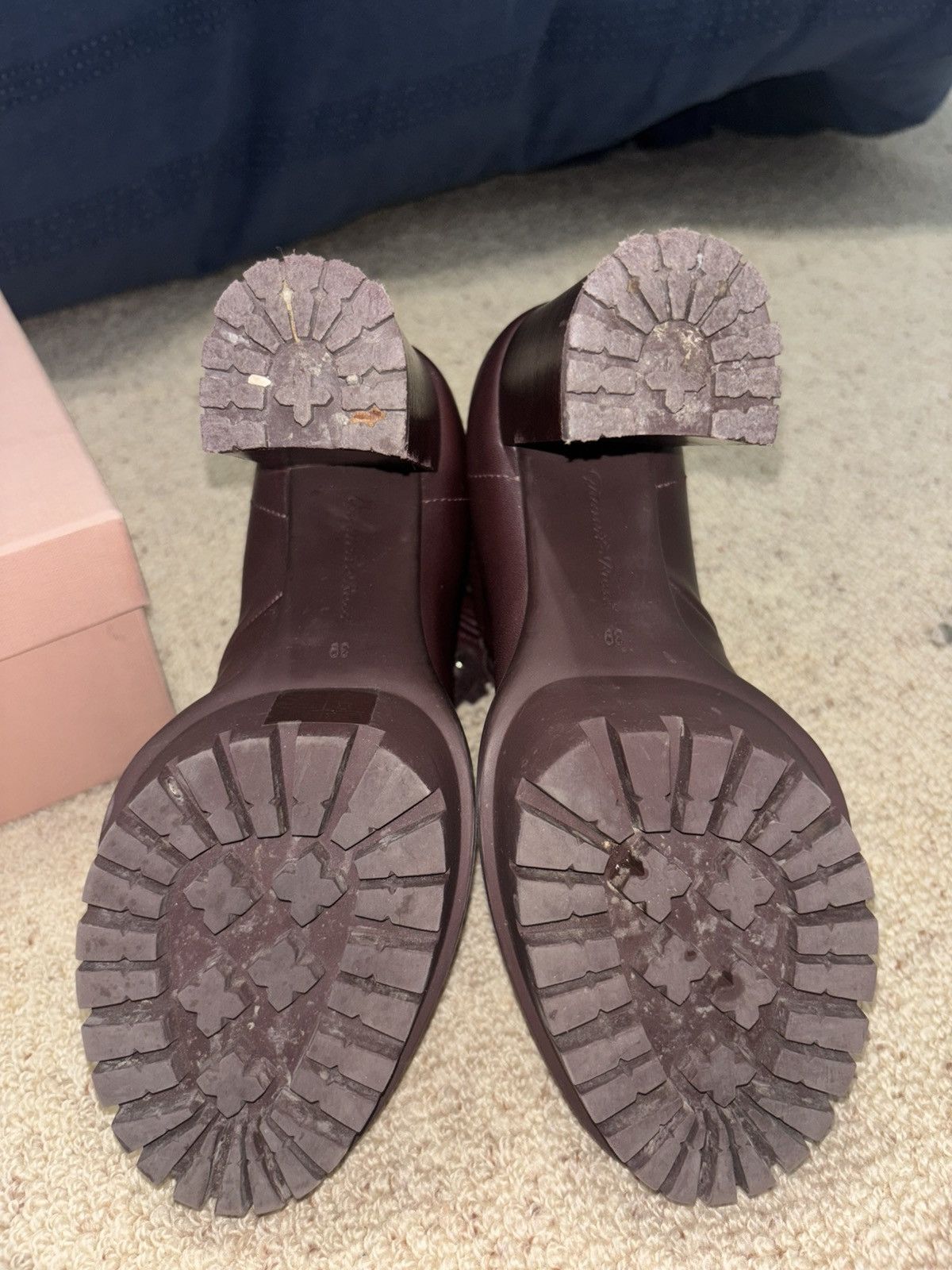 Miu Miu Miu Miu 5XP561 Lace-Up Ankle Boots Nero + Granato Burgundy Size US 7.5 / IT 37.5 - 3 Thumbnail