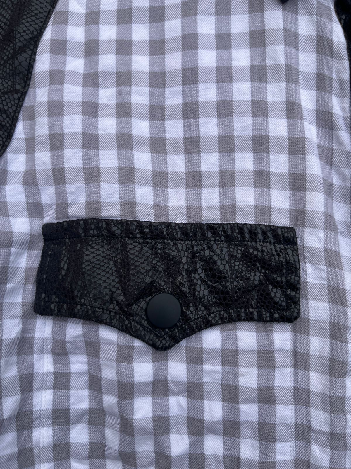 291295=Homme 291295 Gingham Check with Faux Leather Yoke Patchwork Size US S / EU 44-46 / 1 - 5 Thumbnail
