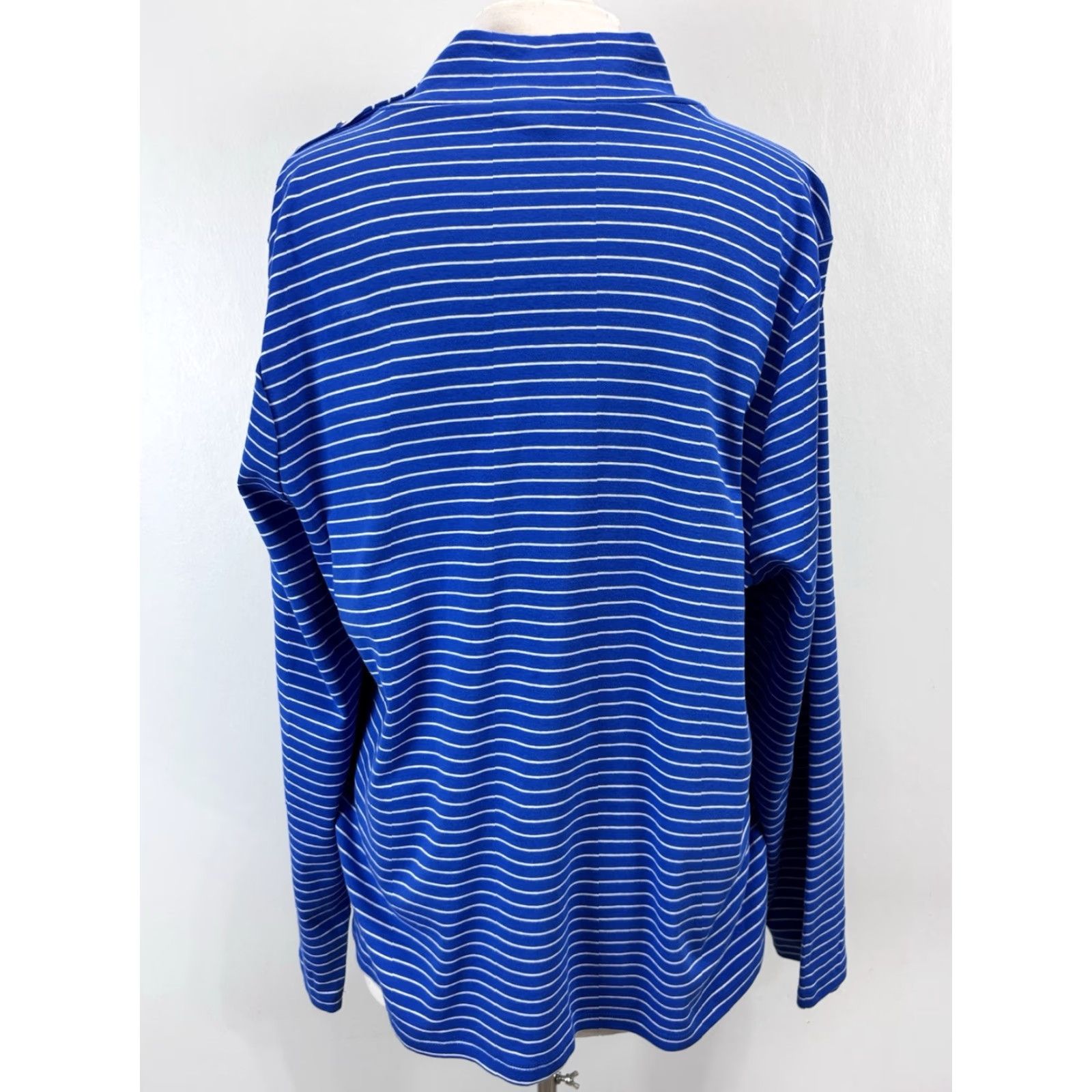 J.Crew VINTAGE J. Crew Mock Turtleneck Shirt 3X Plus Womens Long Sleeve Blue Striped Gold Buttons Casual Autumn Winter Spring Size XXL / US 16-18 / IT 52-54 - 3 Thumbnail