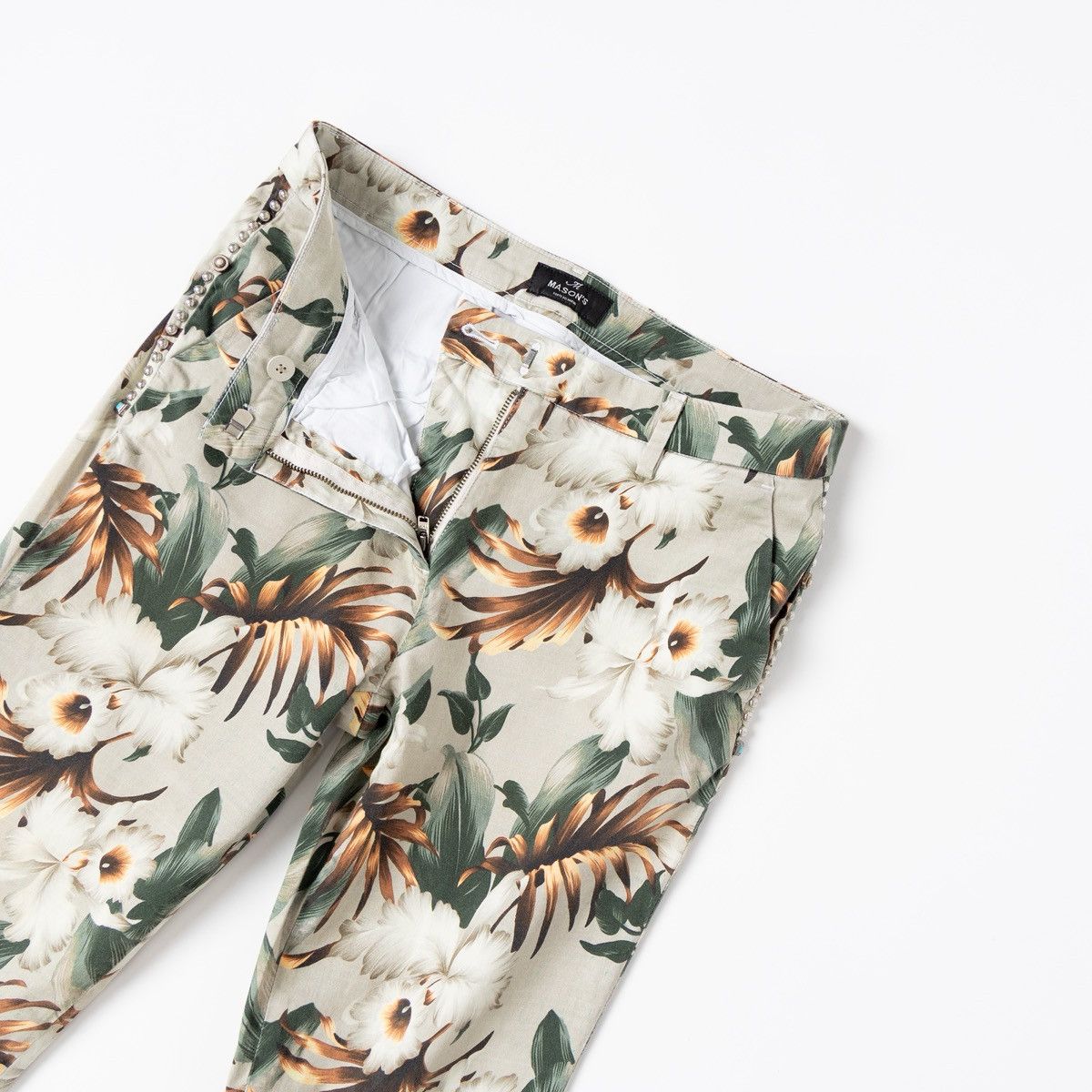 Mason's Masons Floral Trousers Beige Green Print Smart Casual Pants Size 28" / US 6 / IT 42 - 3 Thumbnail