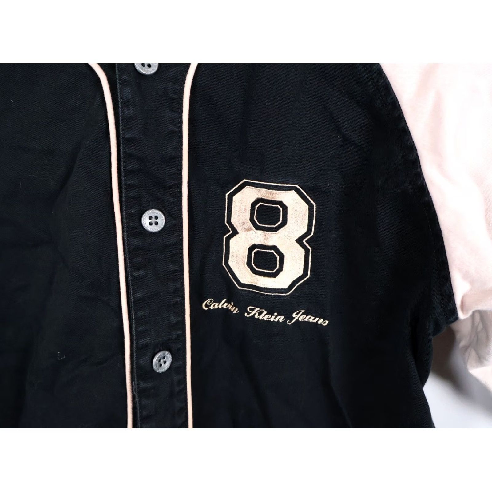 Calvin Klein VINTAGE Calvin Klein Baseball Jersey Men's M Short Sleeve Black Beige Embroidered 90s Hip Hop Retro Size US M / EU 48-50 / 2 - 7 Thumbnail