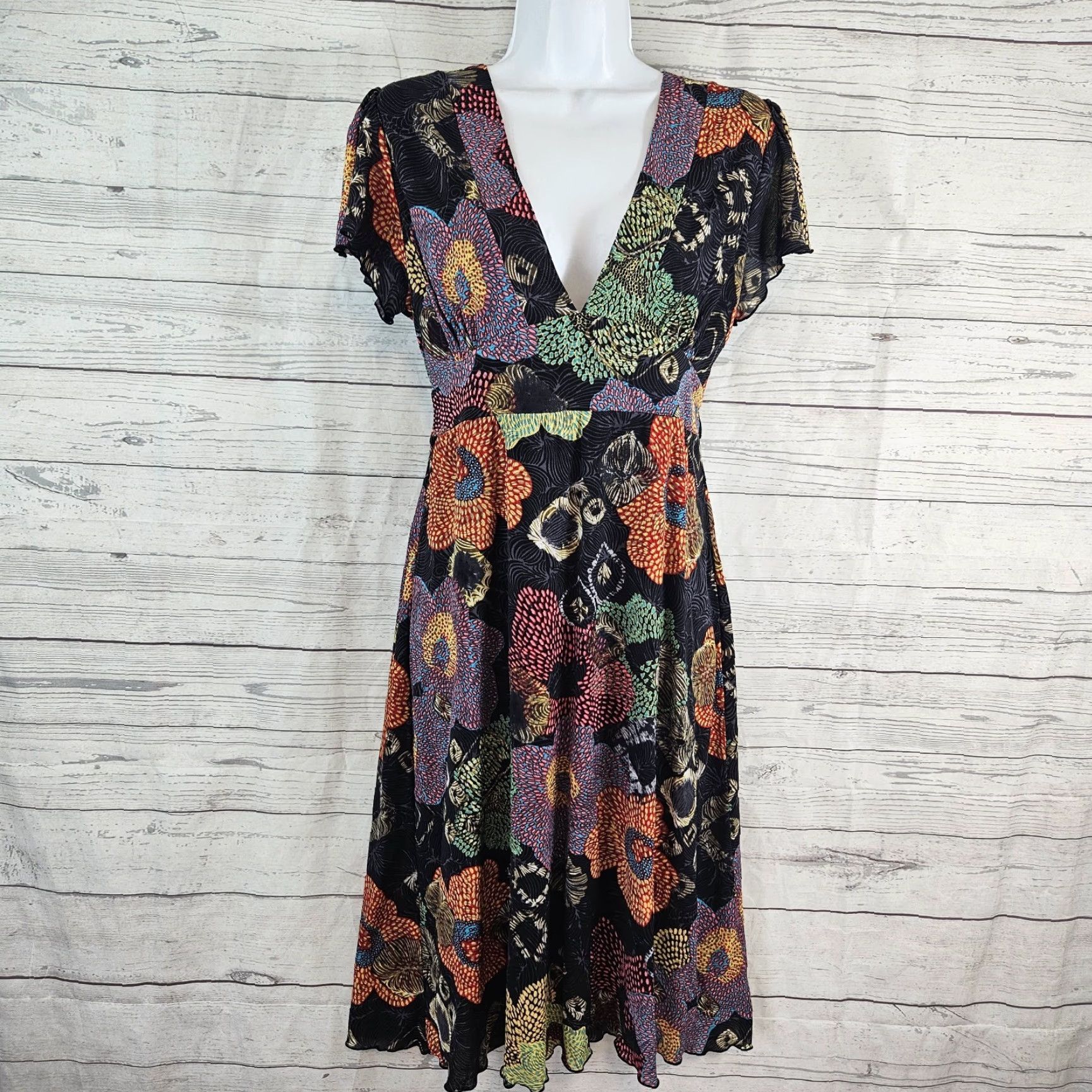 Endless Endless Knot Art Womens Dress Sz Large Black Red Floral V-Neck Short Sleeve Size 36" / US 14 / IT 50 - 2 Thumbnail