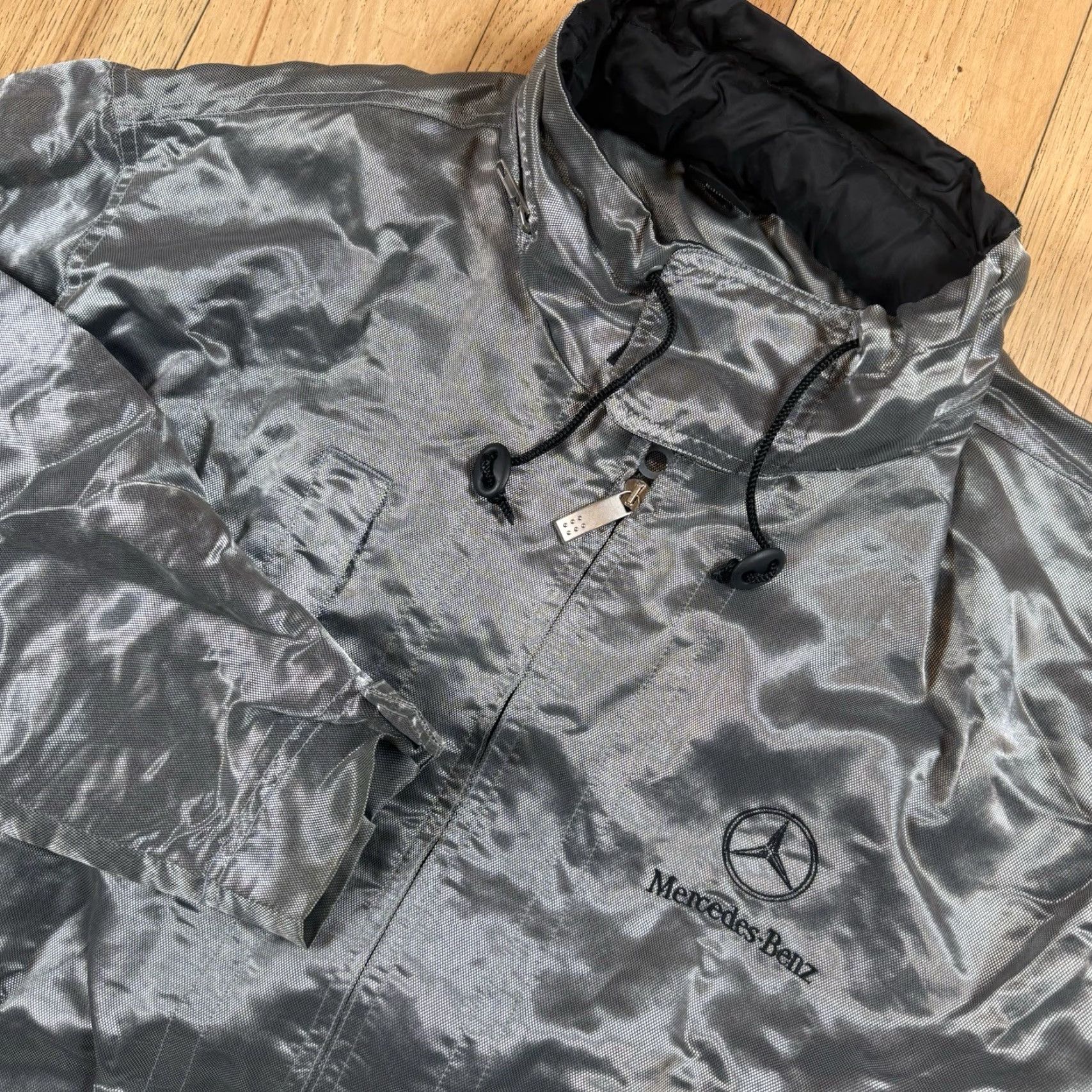 Mercedes-Benz VINTAGE Mercedes Motorsport Windbreaker Jacket Mens Small Full Zip Hood Metallic Gray Windbreaker Metal Hooded Mercedes-Benz Mens S Size US S / EU 44-46 / 1 - 2 Thumbnail
