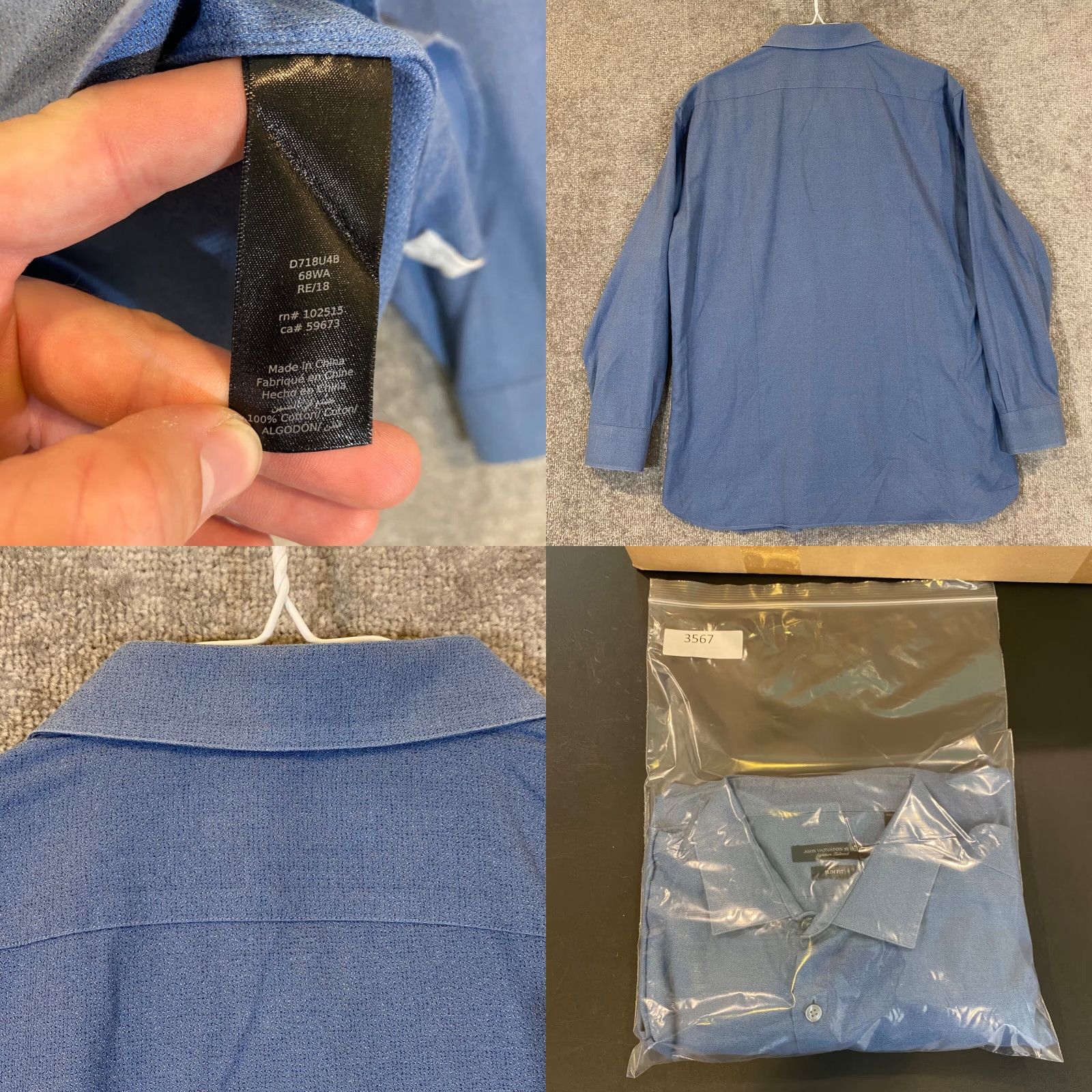 John Varvatos John Varvatos Shirt Mens 16.5 32/33 Slim Fit Button-Up Blue L/S Collared Dress Top USA Men Slim Casual Business Workwear Shirt Size US XL / EU 56 / 4 - 8 Thumbnail
