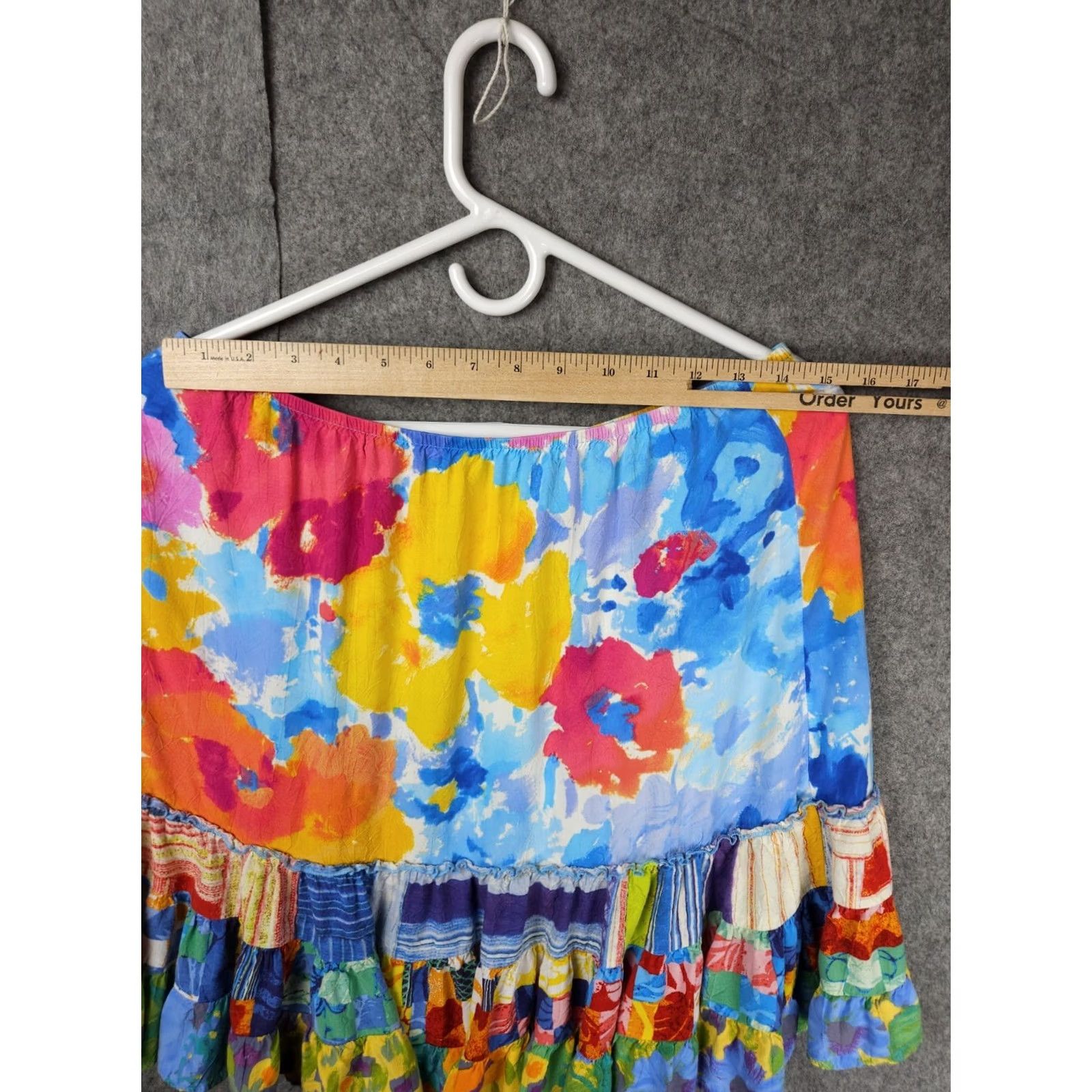 Jams World Jams World Skirt Women's XL Floral Splash Ruffle Hawaiian 100% Rayon EUC Multicolor Knee Length Flare Elastic Waist Beach/Hawaiian Theme Size 40" / US 18 - 7 Thumbnail