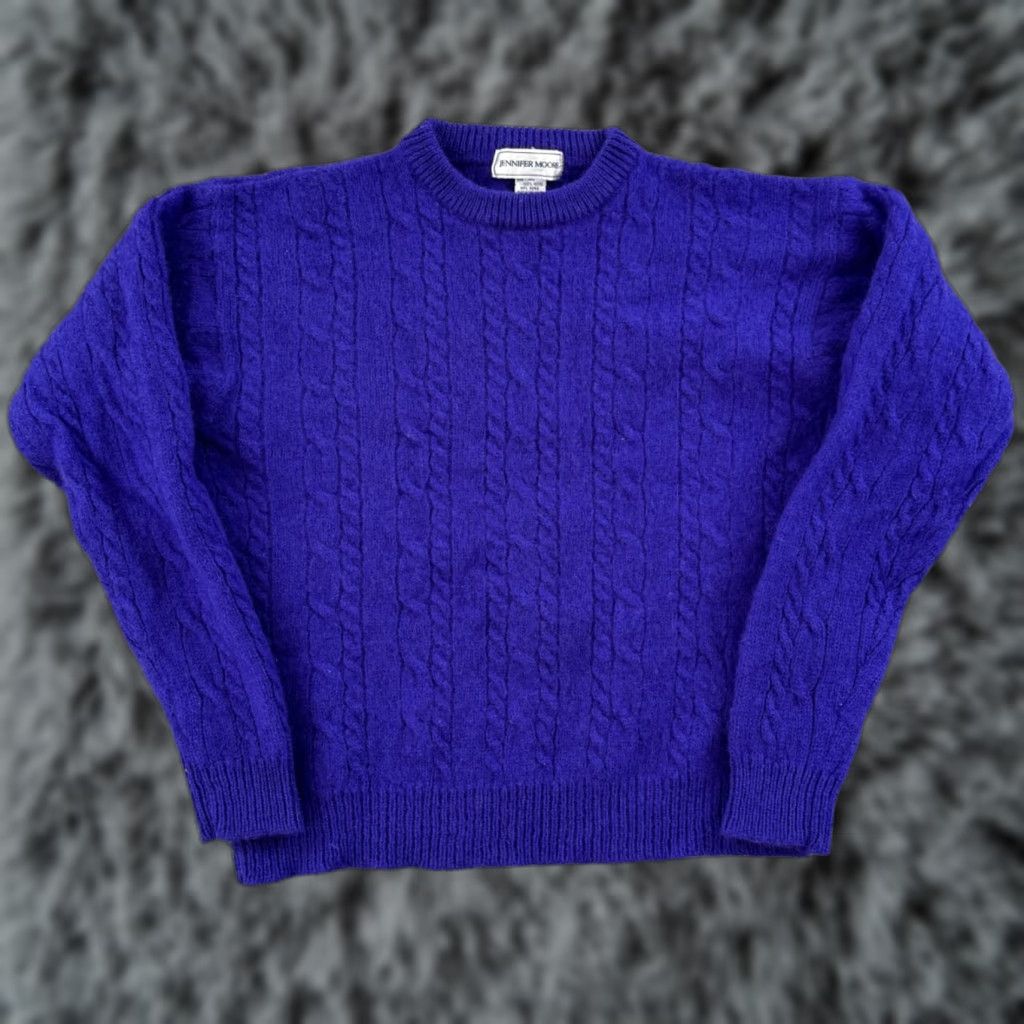 MooRER VINTAGE Jennifer Moore Sweater Women’s Small Purple Cable Knit 80s Wool Pullover Size S / US 4 / IT 40 - 1 Thumbnail