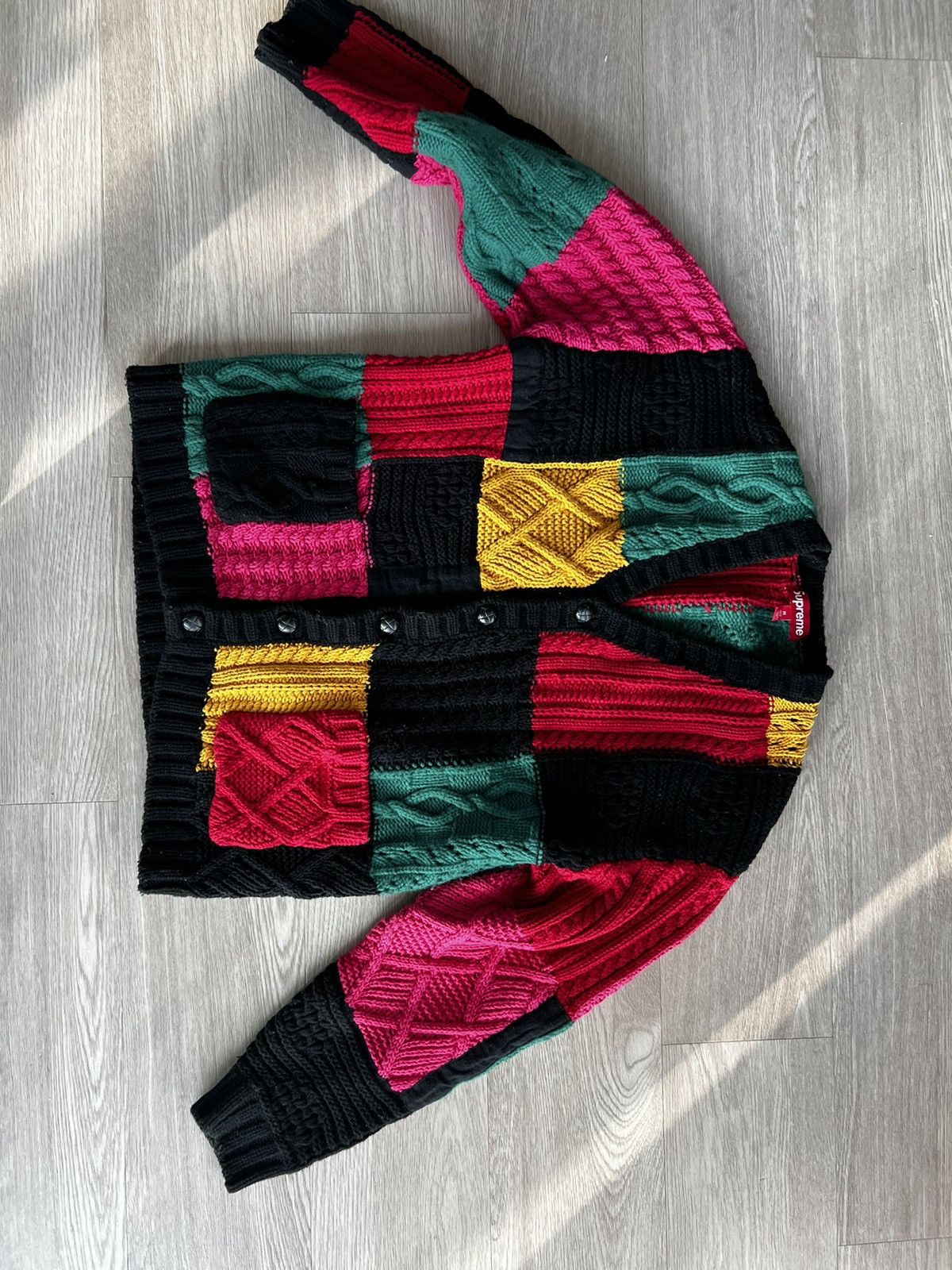 Supreme Patchwork Cable Knit Cardigan, Size M