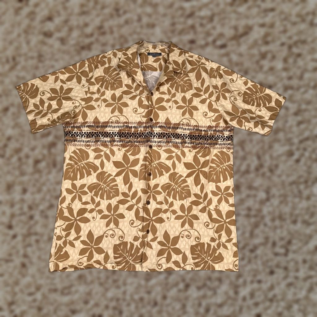 Vintage Kora Road Shirt Mens 2XL Beige Floral Leaf Hawaiian Button Up Cotton Size US XXL / EU 58 / 5 - 1 Thumbnail