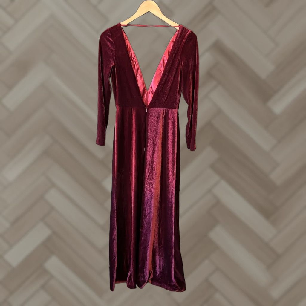Vintage Jenny Yoo Collection Womens Dress V-Neck A-Line Long Sleeve Formal Dark Berry Red 6 Size M / US 6-8 / IT 42-44 - 1 Thumbnail