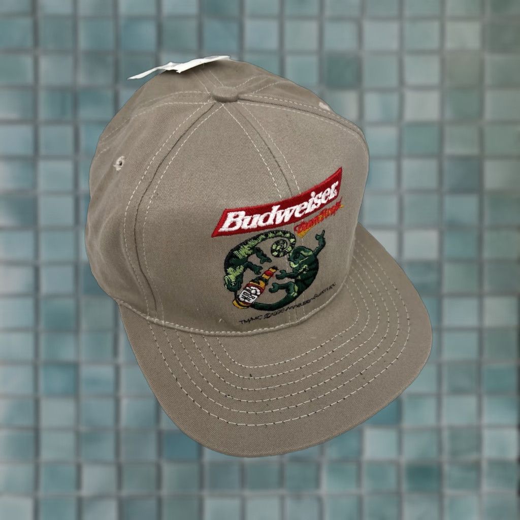 VINTAGE Budweiser 1996 Team Roping Trucker Hat One Size Beige