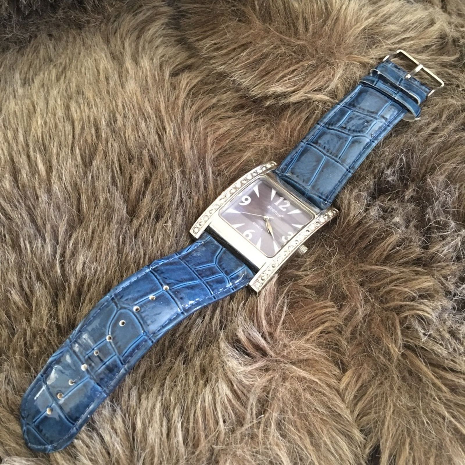 Avenue Ladies Avenue blue croc embossed rhinestone watch Size ONE SIZE - 8 Thumbnail