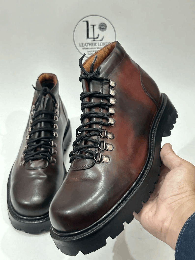 Other Handmade Leather Brown GoodYear welt Hiking Boots Size US 11.5 / IT 41.5 - 4 Thumbnail