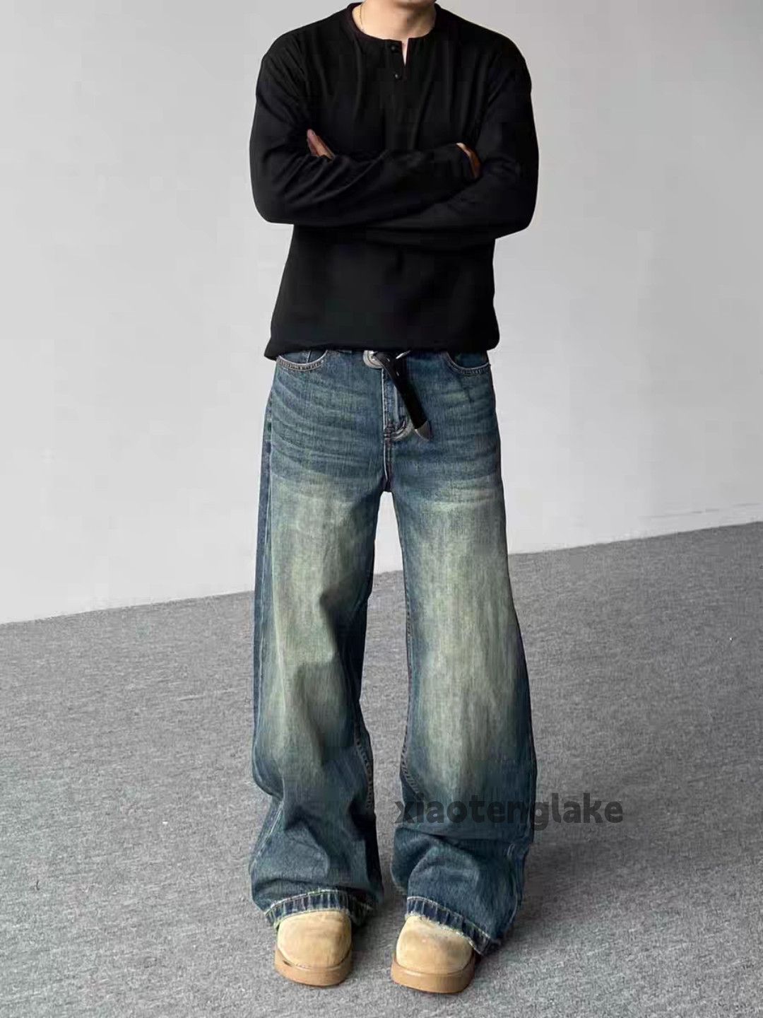 Jean Custom washed faded wide Leg loose yuppie cleanfit jeans Size US 36 / EU 52 - 4 Thumbnail