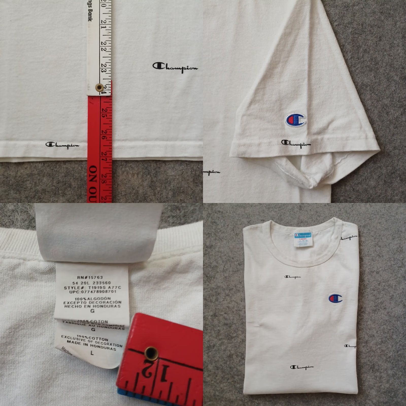 Champion VINTAGE Champion Shirt Mens Large White Blue Embroidered Logo AOP 100% Cotton Size US L / EU 52-54 / 3 - 8 Thumbnail