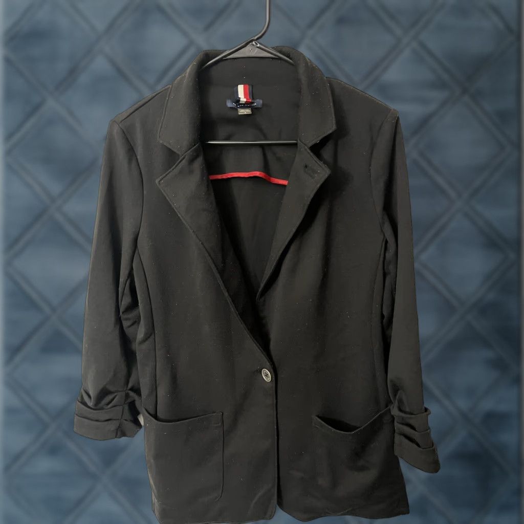 Tommy Hilfiger TOMMY HILFIGER Women's Blazer Size 8 Black One-Button 3/4 Sleeve Regular Fit Solid Size M / US 6-8 / IT 42-44 - 1 Thumbnail