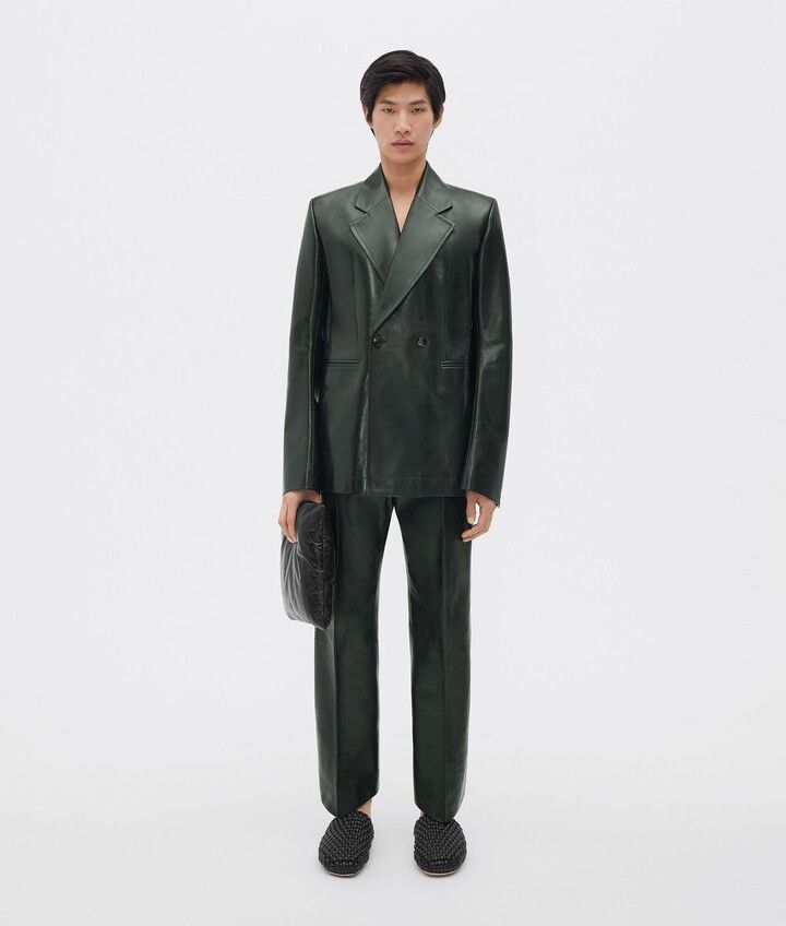 Bottega Veneta o1loc1c0824 715406 Curved Shape Leather Trousers in Green Size US 36 / EU 52 - 4 Thumbnail