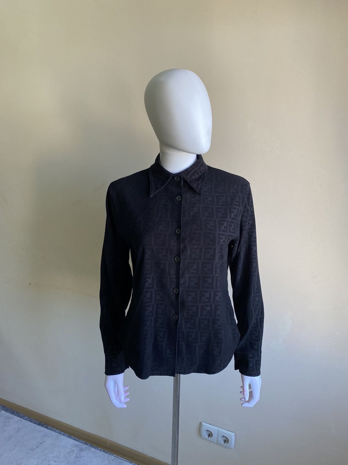 Fendi Vintage Fendi FF Zucca Monogram Black Velour Button Up Shirt Size S / US 4 / IT 40 - 2 Thumbnail